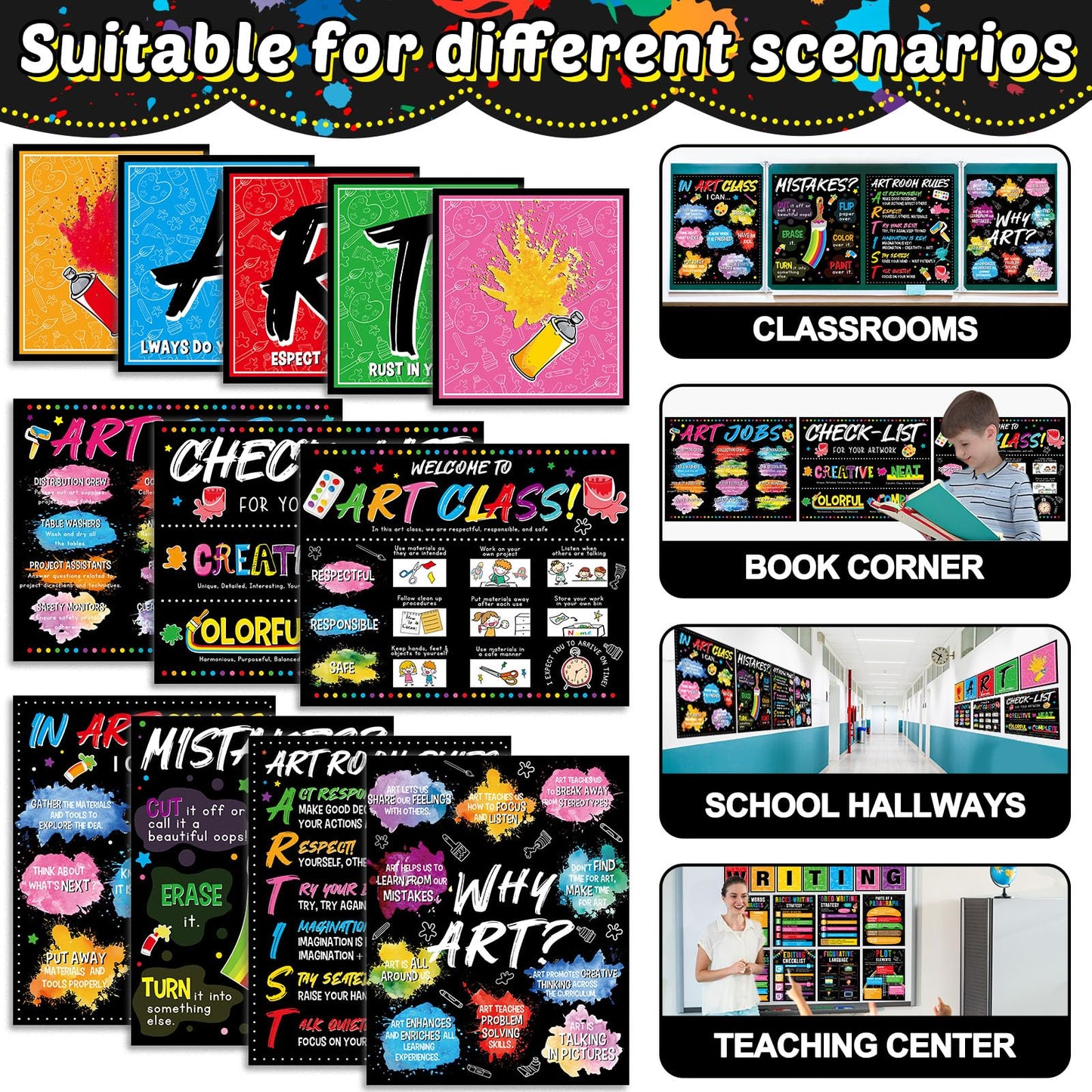 12 Pcs Creative Art Posters Inspirational Quotes Bulletin Board Art Teacher Wall Prints Artist Classroom Rules Educational Wall Decor for Back to School Learning Space Studio Library Teacher Supplies