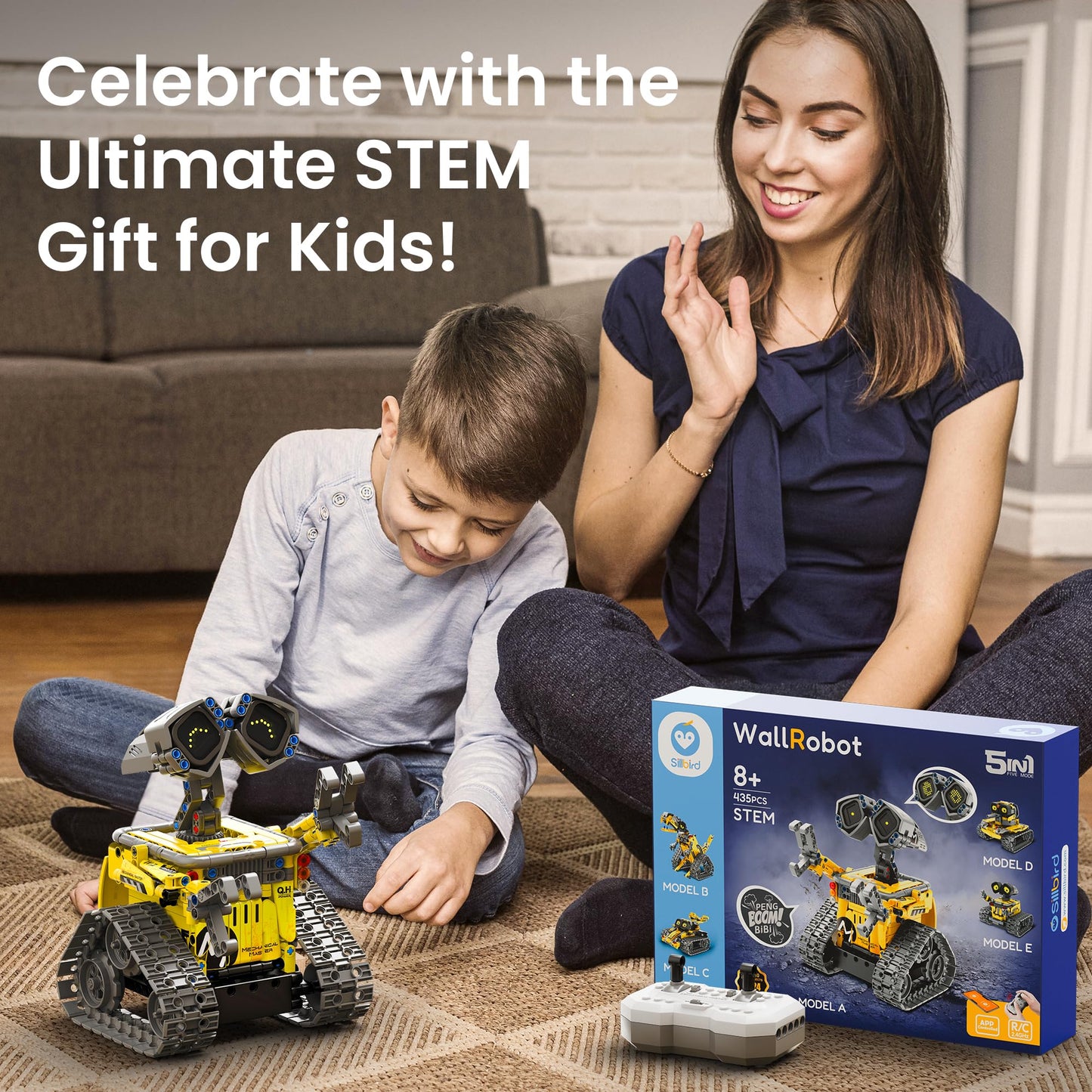 Sillbird Robot Building Kit with Remote Control for Boys Ages 8-14, STEM Coding Robotics Technic Toy Birthday Creative Gifts for Kids, Buildable 5in1 Models with 473 Pieces