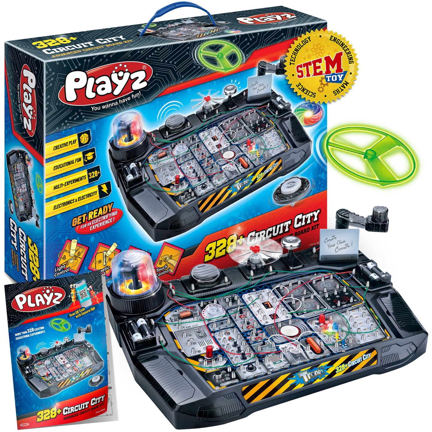 Playz Advanced Electrical Circuit Board Engineering Kit for Kids with 328+ STEM Projects on Electricity, Voltage, Currents, Resistance, & Magnetic Science | Gift for Children Age 8-13+
