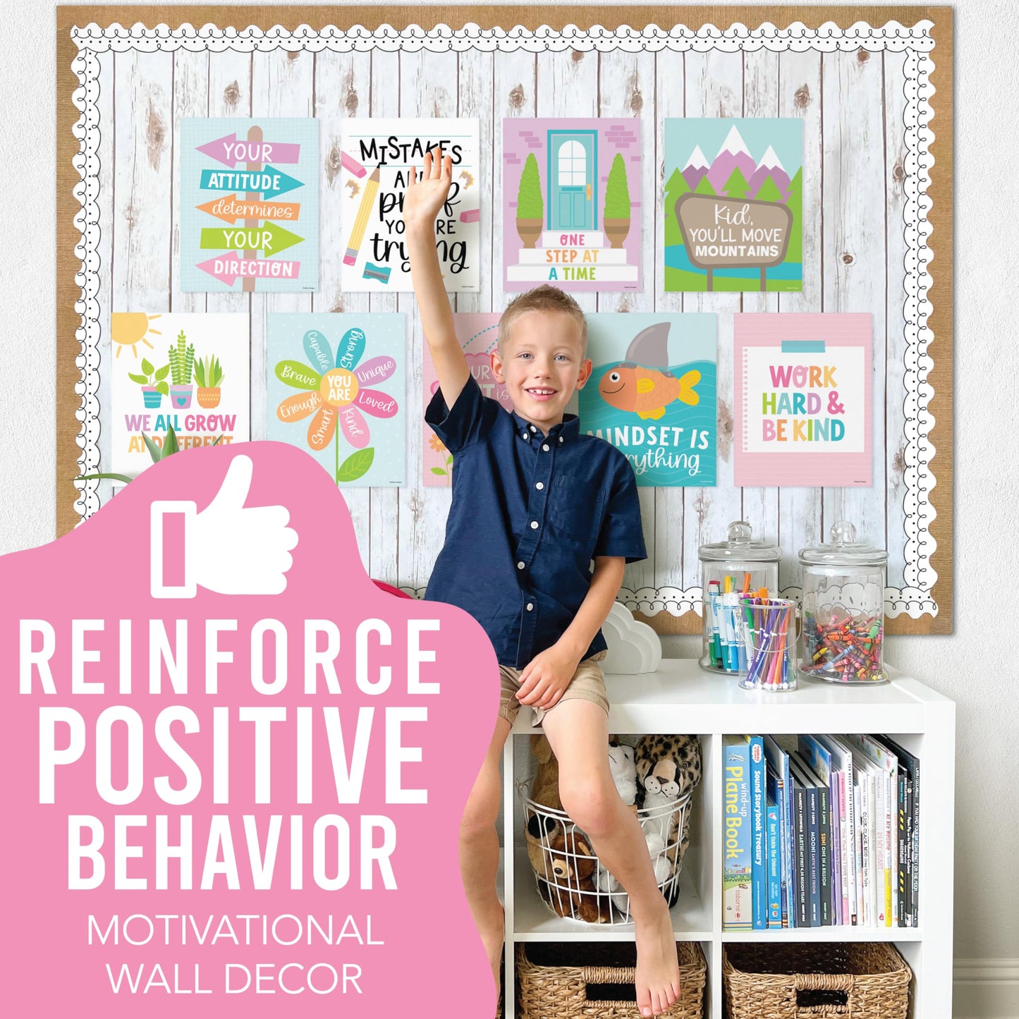 Hadley Designs Motivational Poster for Classroom Decor - 9 Growth Mindset Classroom Posters Elementary, Inspirational Wall Decor Middle School, Teacher Must Haves, Pastel Bulletin Board Decorations