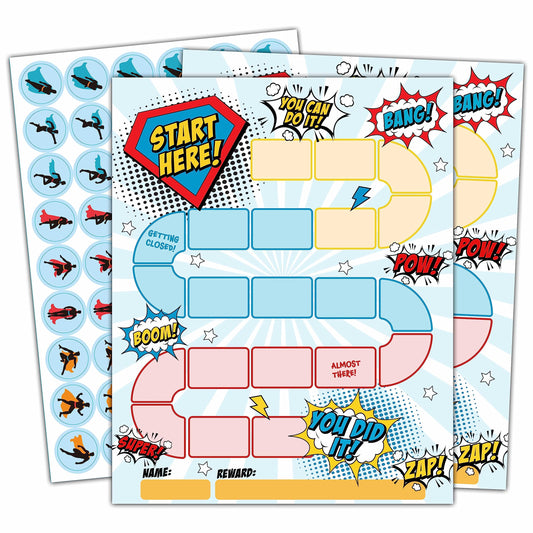 20 Superhero Reward Chart with 432 Round Stickers, Incentive Behavior Chart for Kids at Home Classroom, Kids Routine Daily Chore Sticker Chart-B12