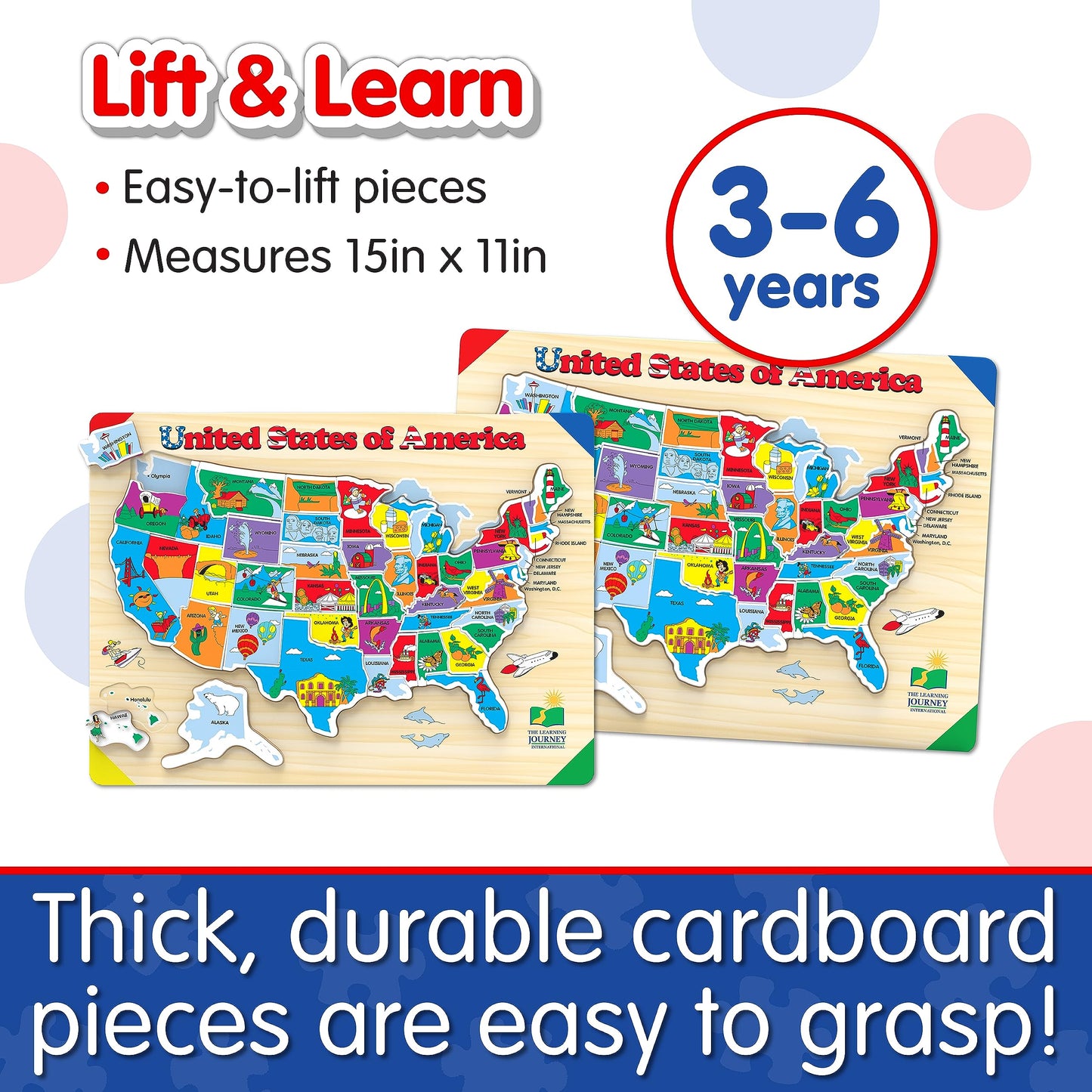 The Learning Journey Lift & Learn Puzzle - USA Map Puzzle for Kids - Preschool Toys & Gifts for Boys & Girls Ages 3 and Up - United States Puzzle for Kids - Award Winning Toys