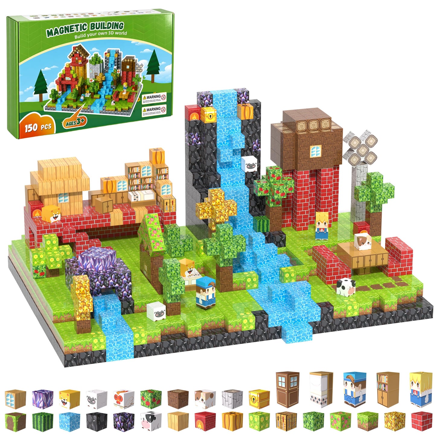Fitrobust 150PCS Magnetic Blocks, Magnetic Building Blocks, 0.78in Magnetic Building, STEM Game Stacking Toys for Kids, Birthday Gifts for Boys and Girls Age 3+ Years Old