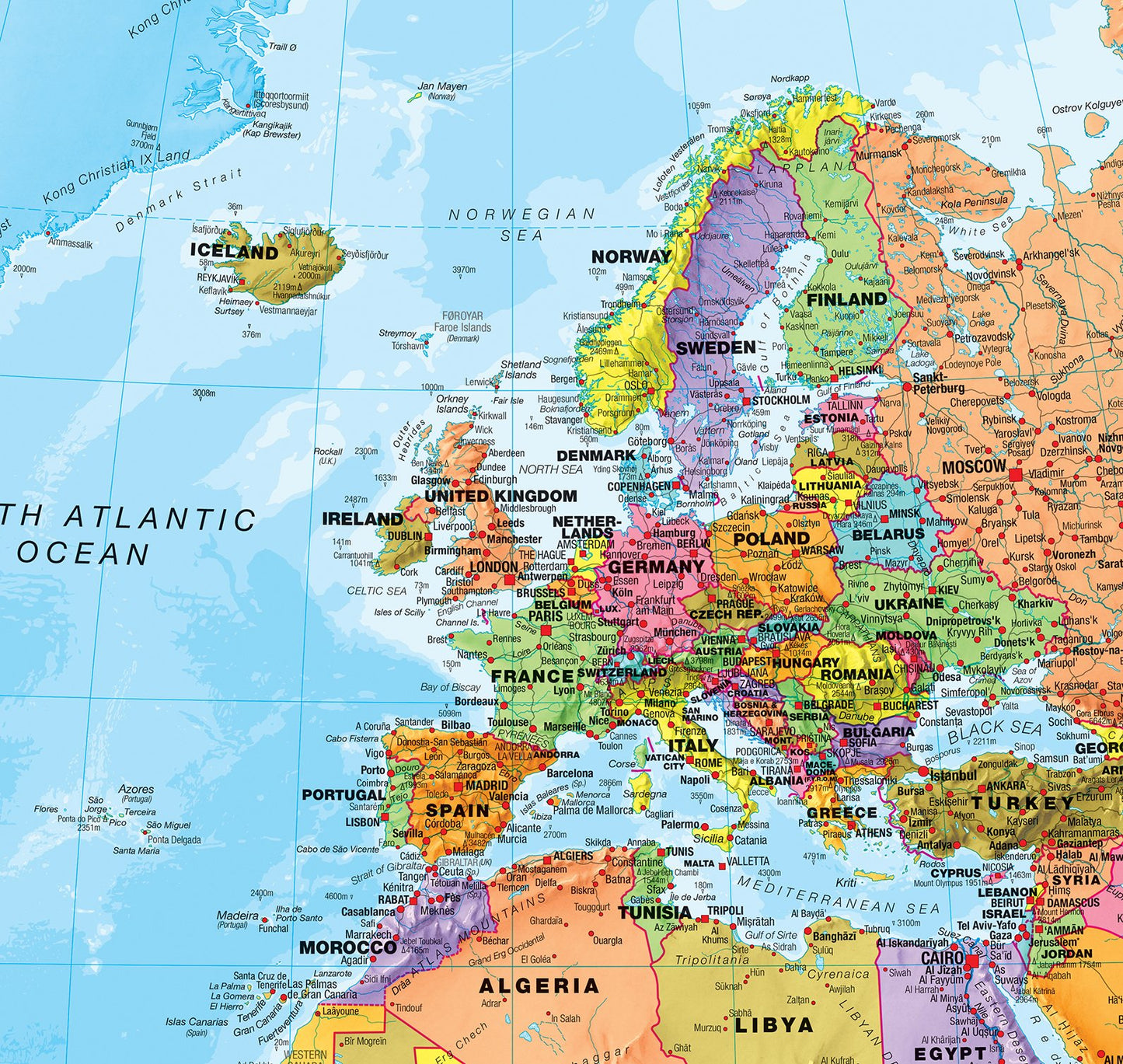Maps International World Wall Map - Map of The World Poster - Front Lamination - 47 x 33 - Updated 2025