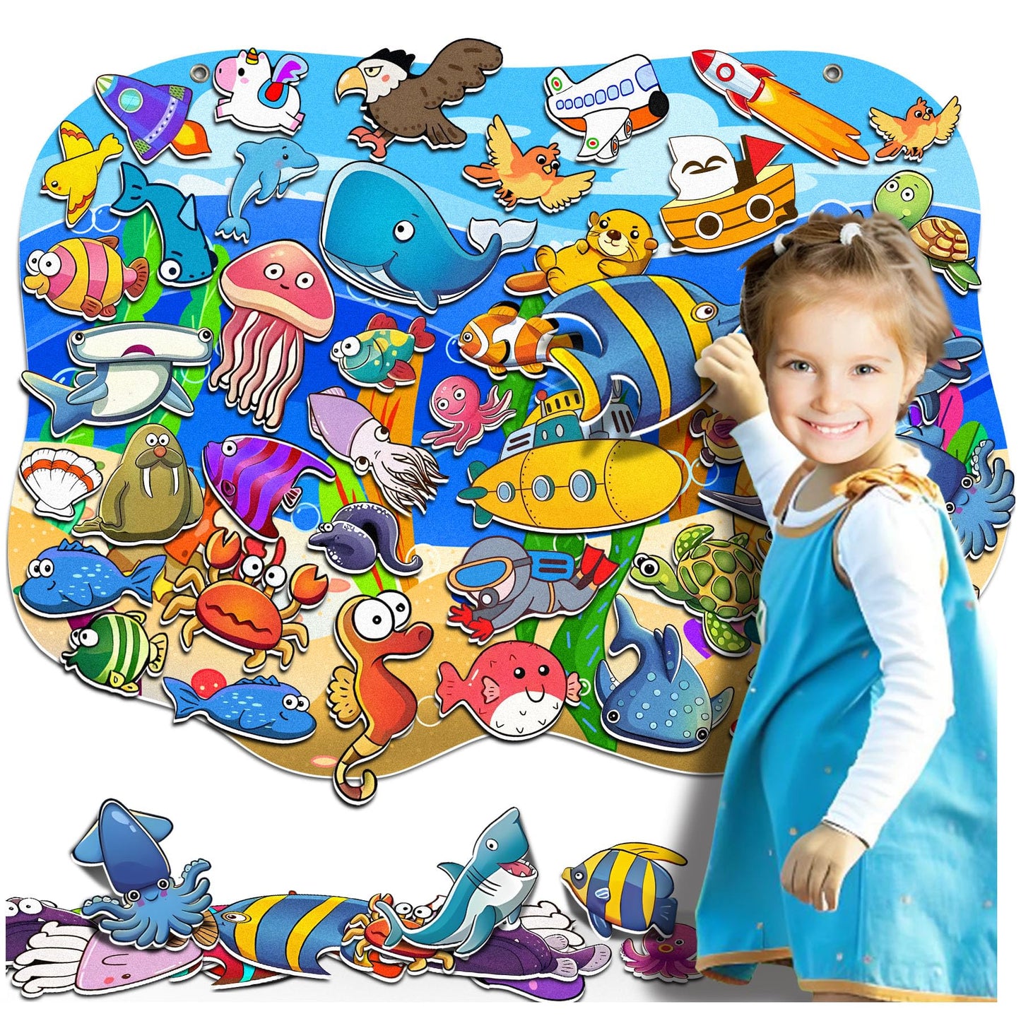 SKOLESK Felt Story Board Set Flannel Board 75 Pcs Preschool Learning Ocean Themed Toy Interactive Storytelling Teaching Play Activity Kits for Toddlers Kids