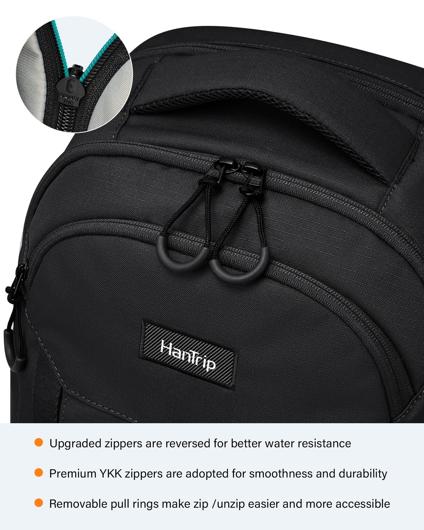 HanTrip Travel Laptop Backpack Carry On, 18 Inch Large Work Backpack School Book Bags, Light Water Resistant Backpacks for Women Men with Luggage Strap Water Bottle Pocket Chest Strap, Black