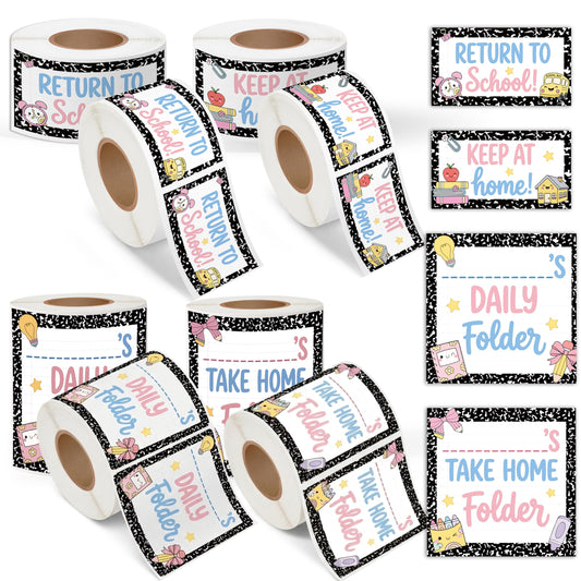 L1rabe Student Homework Folder Labels - Back to School 4 Rolls 400P Colorful Label Stickers for Composition Notebooks, Return to School Classroom Keep at Home Daily Folder Supplies for Student Teacher