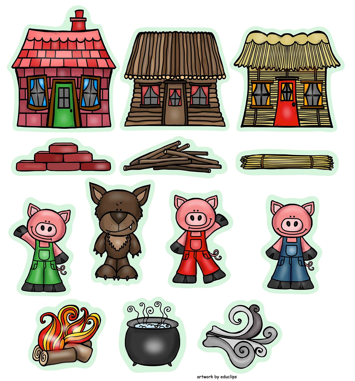 Small Three Little Pigs Story Set Flannel Felt Board Figures 13 Pieces PRECUT Plus Activity Pages Preschool Toddlers (Small)