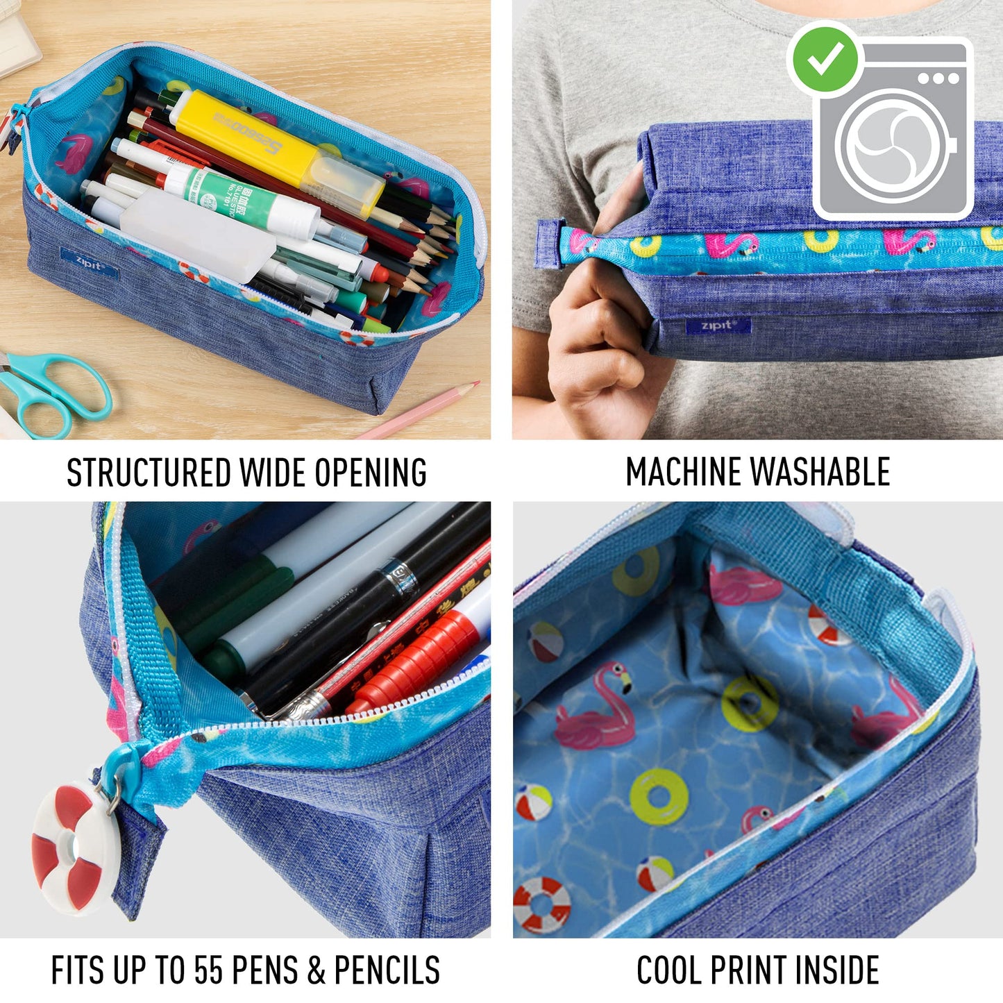ZIPIT Lenny Pencil Case, Large Capacity Zipper Pouch for School, Stationery Bag for Teen Girls Boys and Adults, Teal