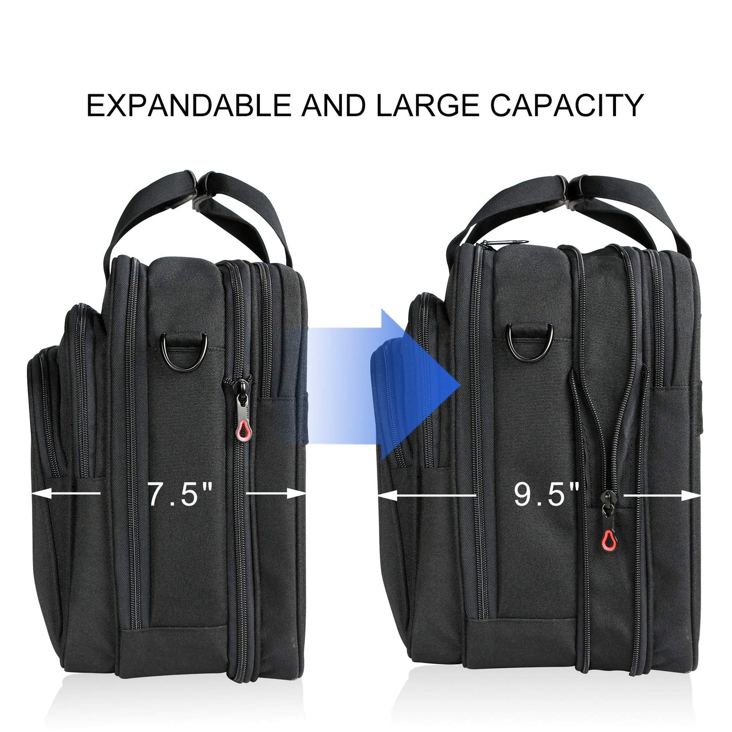 KROSER Laptop Bag Expandable Lightweight Briefcase for 17.3" Laptop Premium Business Work Bag Water-Repellent Messenger Bag for Travel/Women/Men-Black