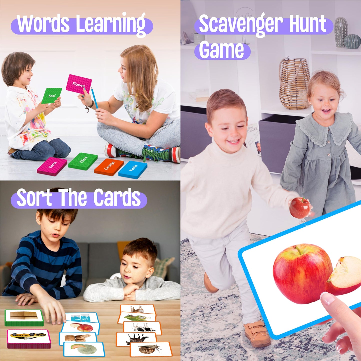 140 Noun Picture-Word Cards, Picture Flashcards Language Builder Visual Aid Speech Development Tool for Autism, ESL Teaching Materials for Adults, Non-Verbal Children Vocabulary Builder for Toddlers