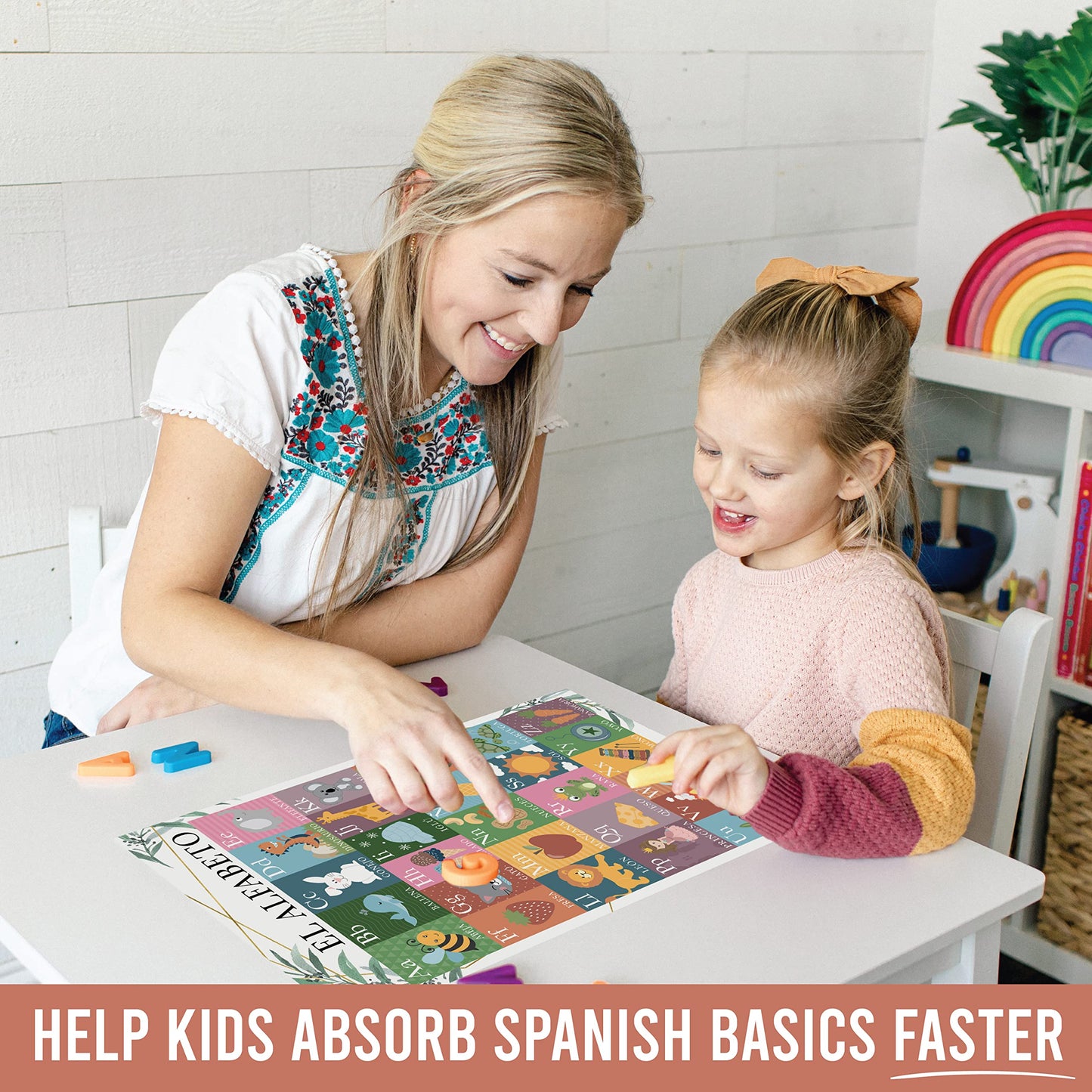Hadley Designs Spanish Posters for Classroom - 12 Bilingual Educational Posters for Spanish Classroom Decorations Must Haves, Calendario y Alfabeto en Español Para la Pared, Greenery Teacher Supplies