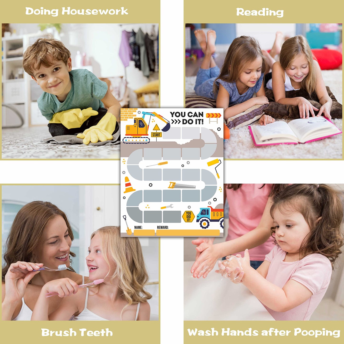 10 Construction Reward Chart with 216 Round Stickers, Incentive Behavior Chart for Kids at Home Classroom, Kids Routine Daily Chore Sticker Chart-A07