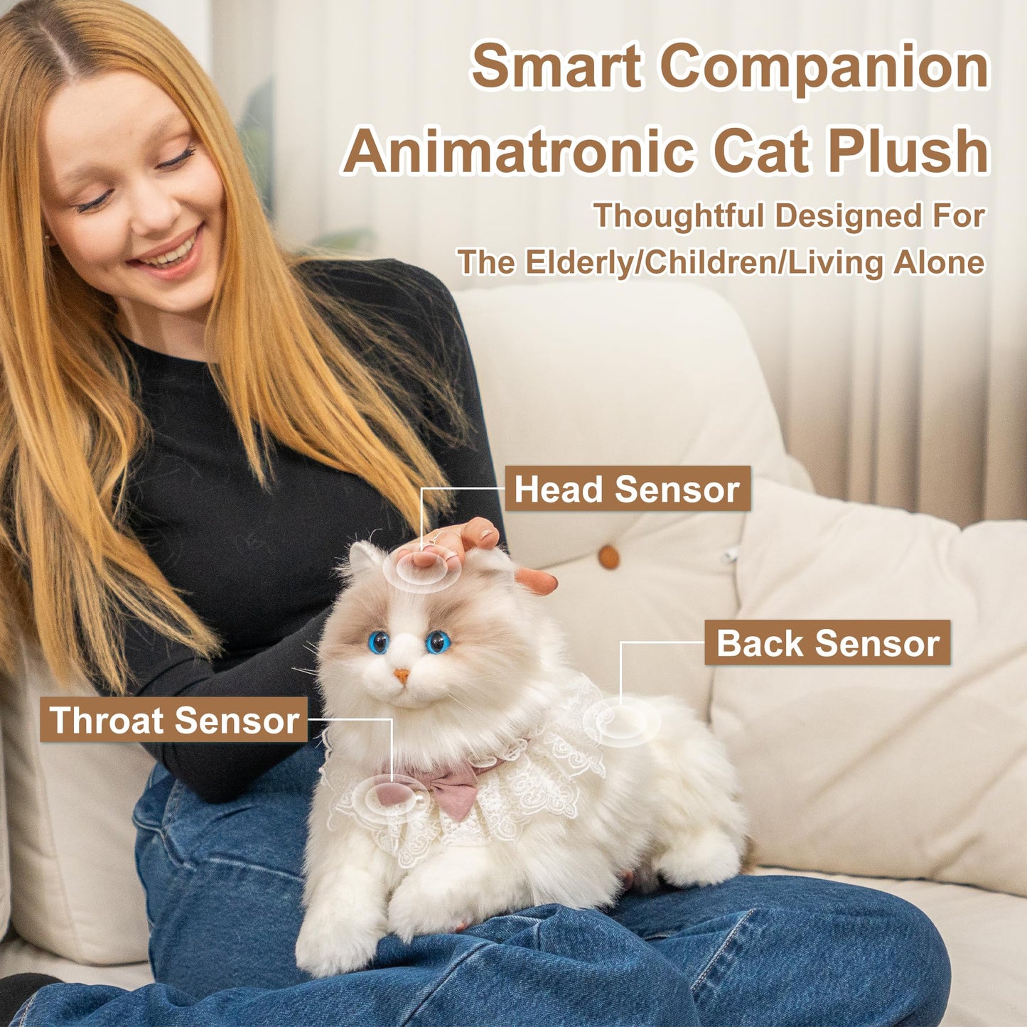 Chongker 24.8" Interactive Robot Cat Plush Stuffed Animal Interactive Pet with Touch Control, Kitten Electronic Pet Robotic Kitty Toy (Interactive Cat 1.1)
