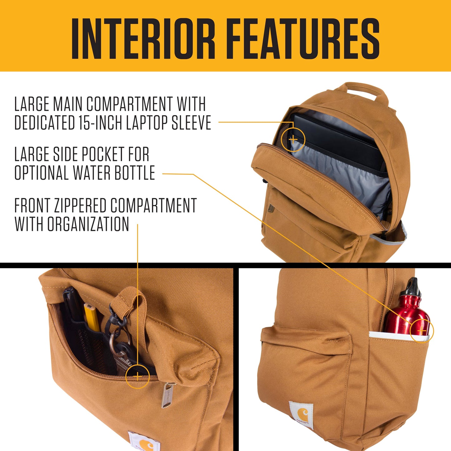 Carhartt 21L Classic Laptop Backpack, Water-Resistant Pack W/ 15" Laptop Sleeve and Organizational Compartments, Chalk