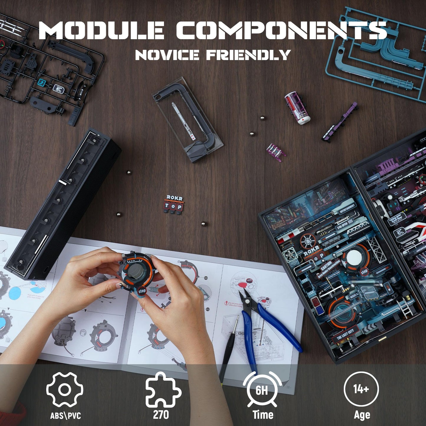 ROKR 2 in 1 Marble Run kit, 3D Plastic Puzzles for Adults, The Last City and The Future City Two Metal Models DIY Miniature Building Toy Kits, Gift for Women Men (Parallel World MRX01)