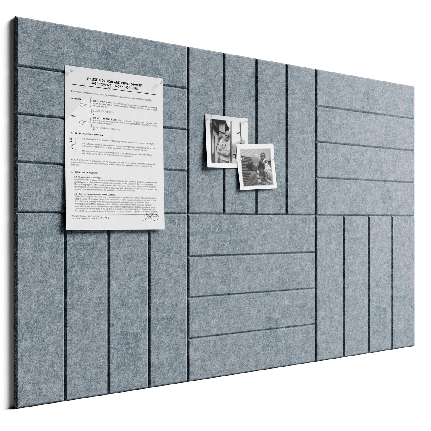Bumusty Large Cork Board Alternative-36 x 24" Felt Bulletin Board Tiles, with 30 Pushpins, 40 Adhesive Tabs, Bold-Stripe 6-Pack, Cork Boards for Office Push Pin Board Felt Board-Blue Gray