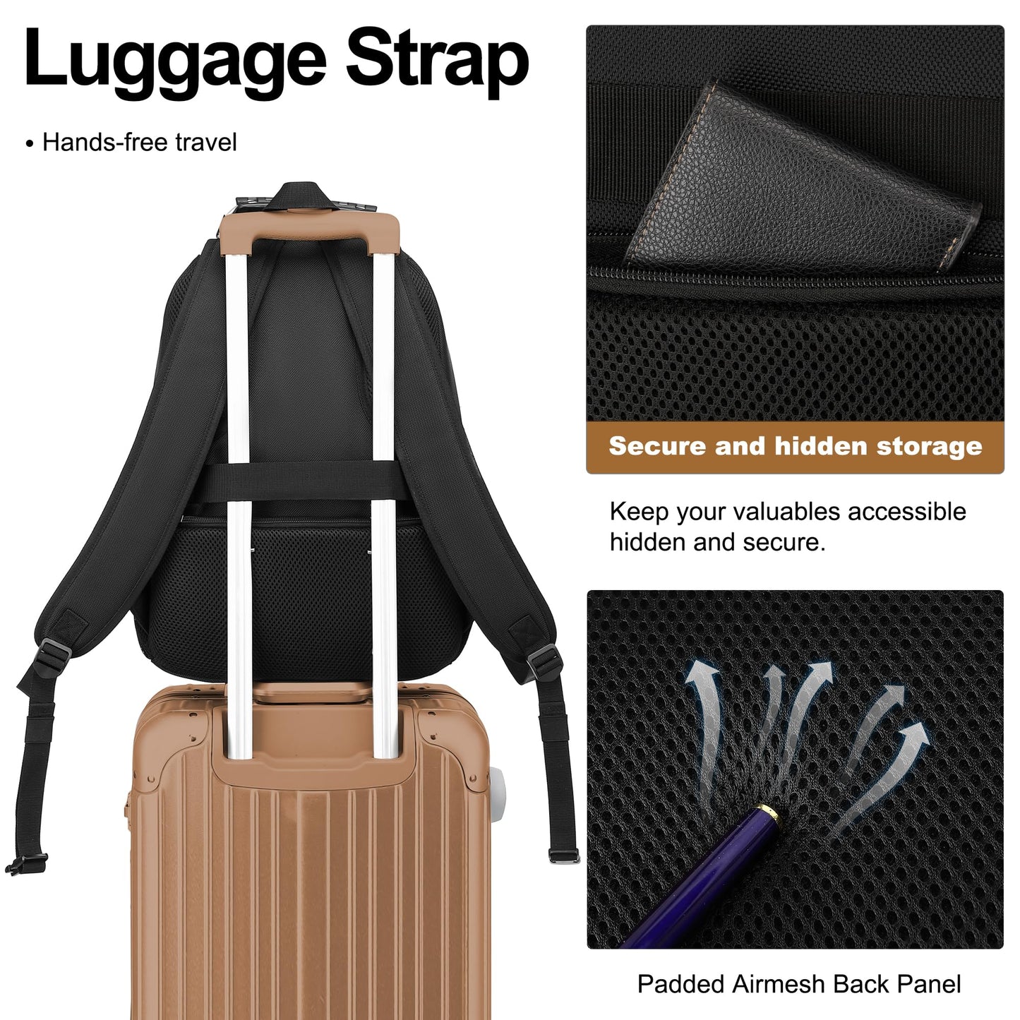 Boavan Laptop Backpack for men, 15.6 inch Laptop Bag with USB Port, Waterproof Travel Work Backpack Purse, Anti-Theft Teacher Nurse Doctor Casual Bookbags Office Business backpack，Black