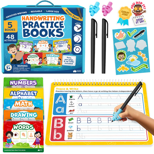 Magic Grooved Writing Practice for Kids - Grooved Writing Books for Kids 3-5, Kindergarten Workbooks Handwriting Practice for Kids 5-7 - Preschool Workbook, Magic Book