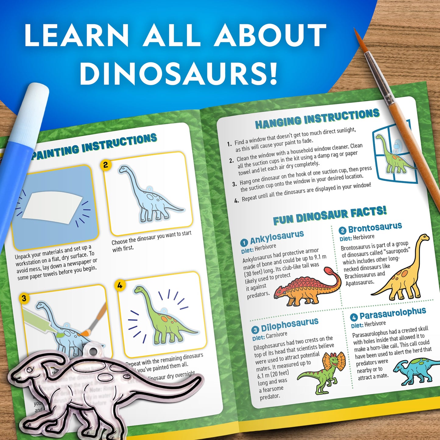 National Geographic Kids Stained Glass Kit - Glow in The Dark Dinosaur Toys, Kids Arts and Crafts Set, Window Sun Catchers, Kid Crafts Ages 4-8, Window Art Craft Kit, Suncatcher