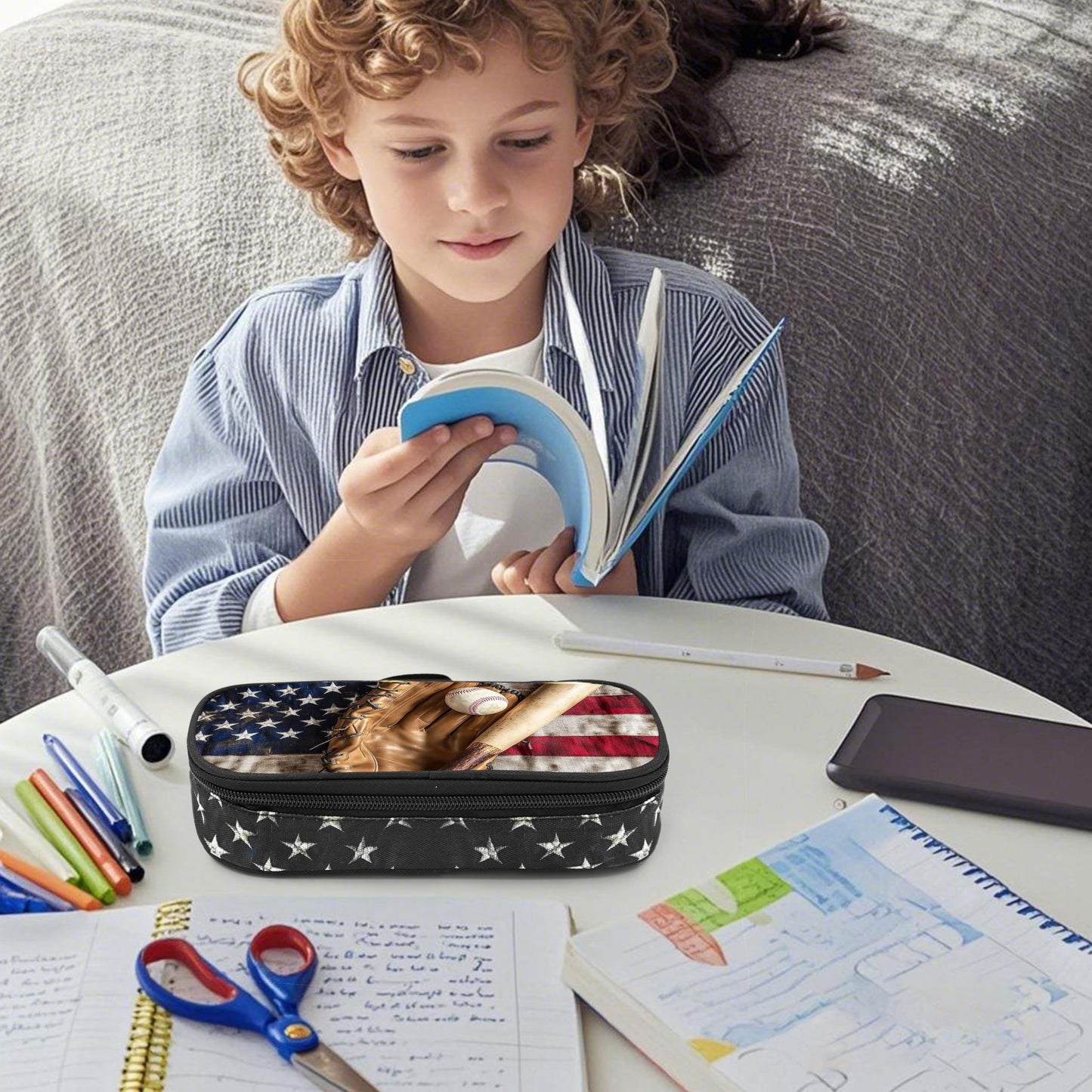 Droerfes Baseball Flag Pencil Case Pencil Pouch Large Capacity Pen Bag School Office Organizer Stationery Storage Box For Girls Boys Teen Kids