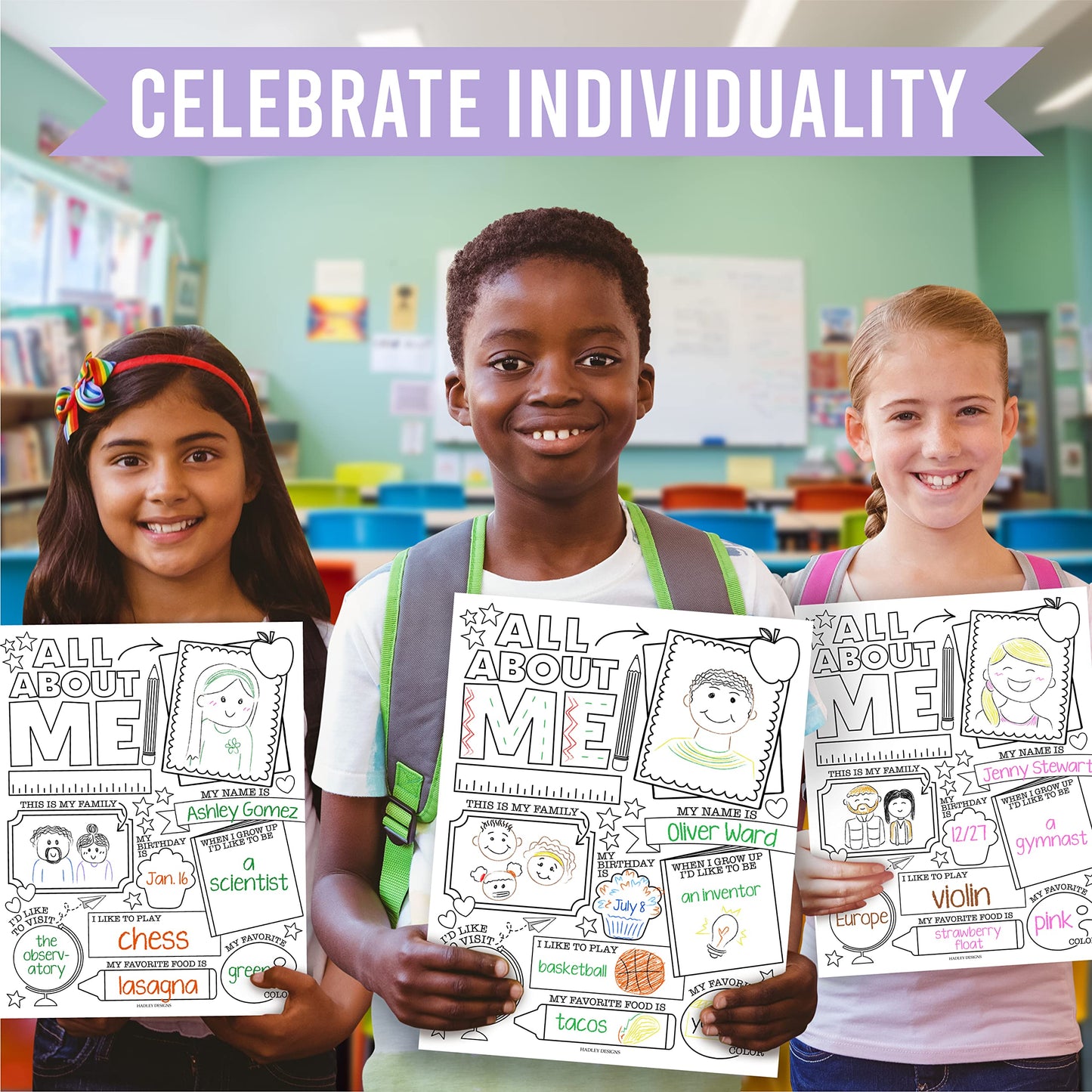 Hadley Designs All About Me Posters for Classroom Must Haves - 20 Star Student Poster, 100 Days of School Items, Star of The Week Poster Elementary Classroom Decor, End of School Year Teacher Supplies