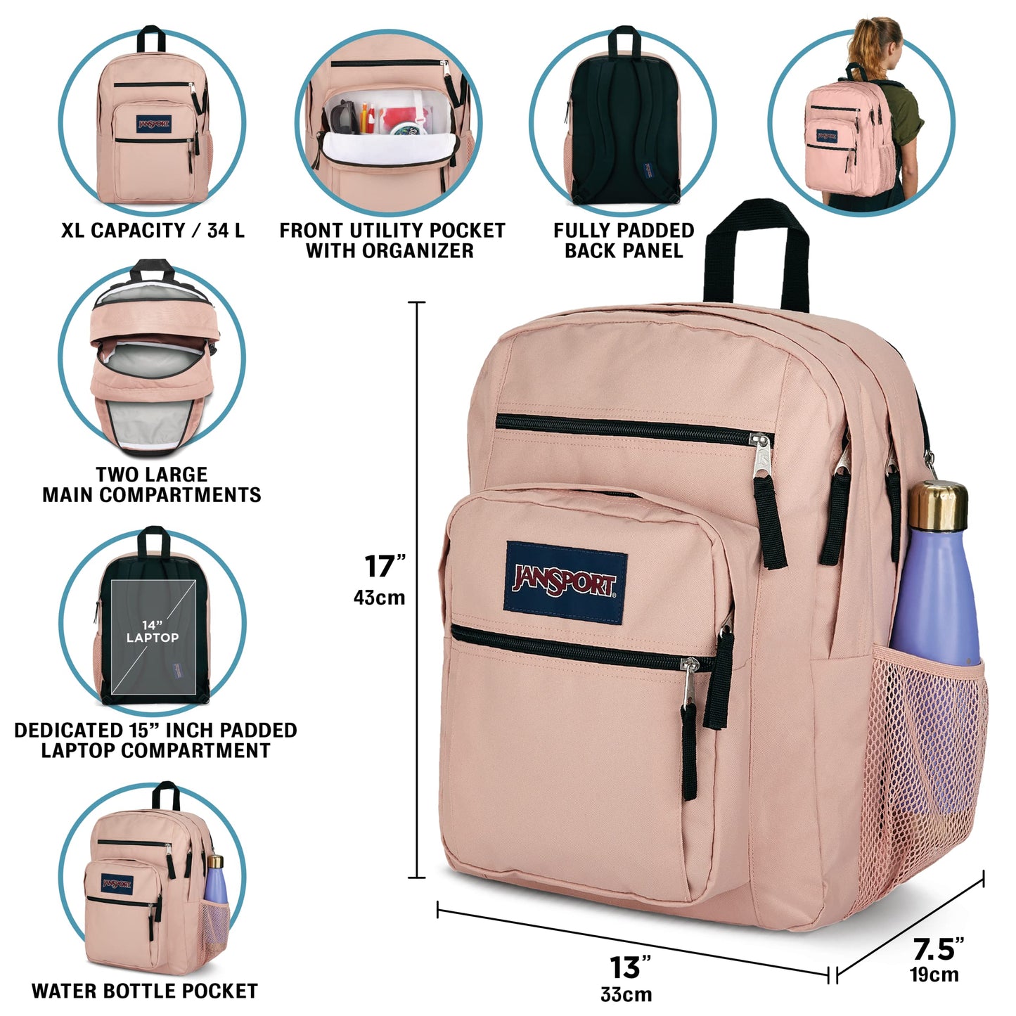 JanSport Laptop Backpack - Computer Bag with 2 Compartments, Ergonomic Shoulder Straps, 15” Laptop Sleeve, Haul Handle - Blue Dusk