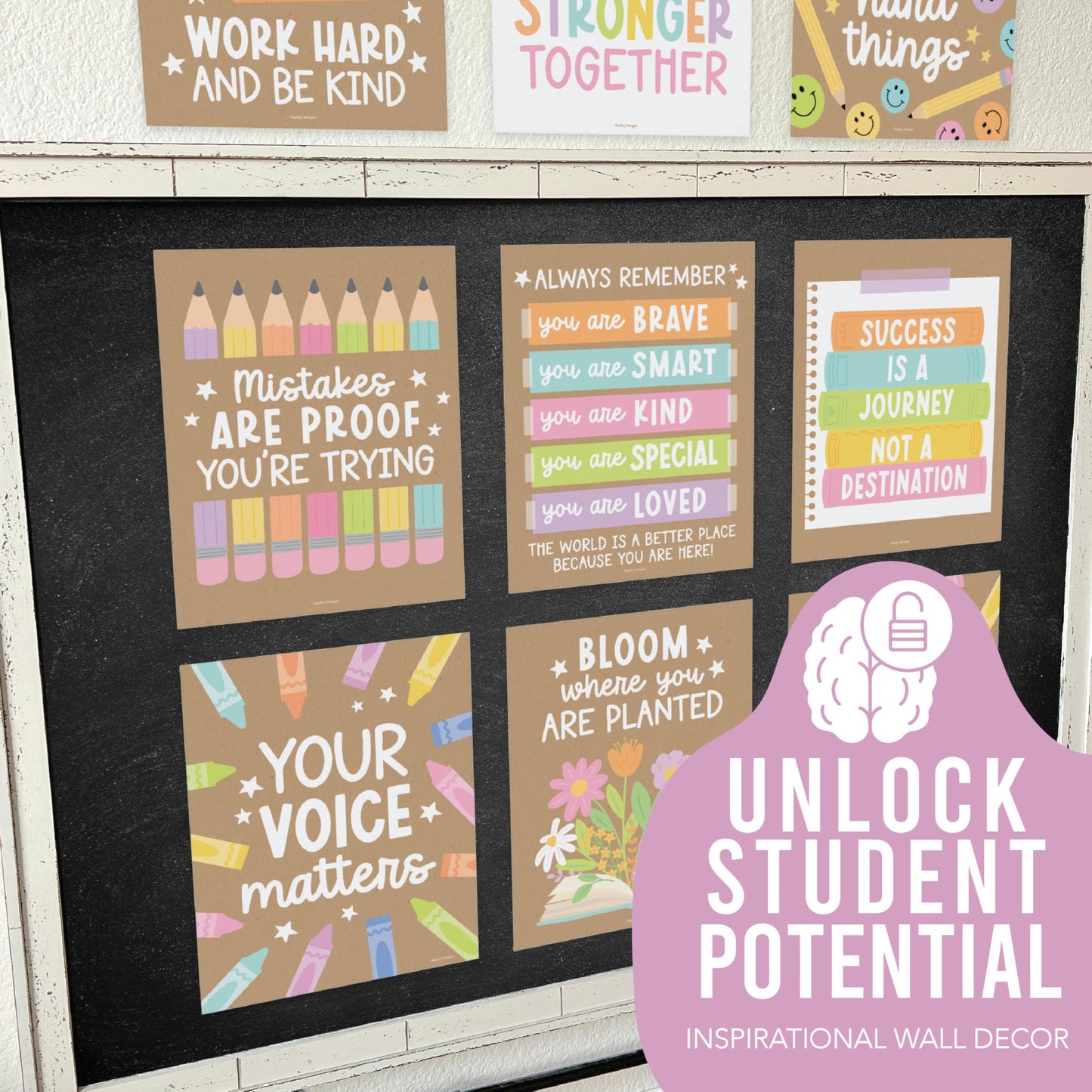 Hadley Designs Motivational Poster for Classroom Decor - 9 Growth Mindset Classroom Posters Elementary, Inspirational Wall Decor Middle School, Teacher Must Haves, Kraft Bulletin Board Decorations