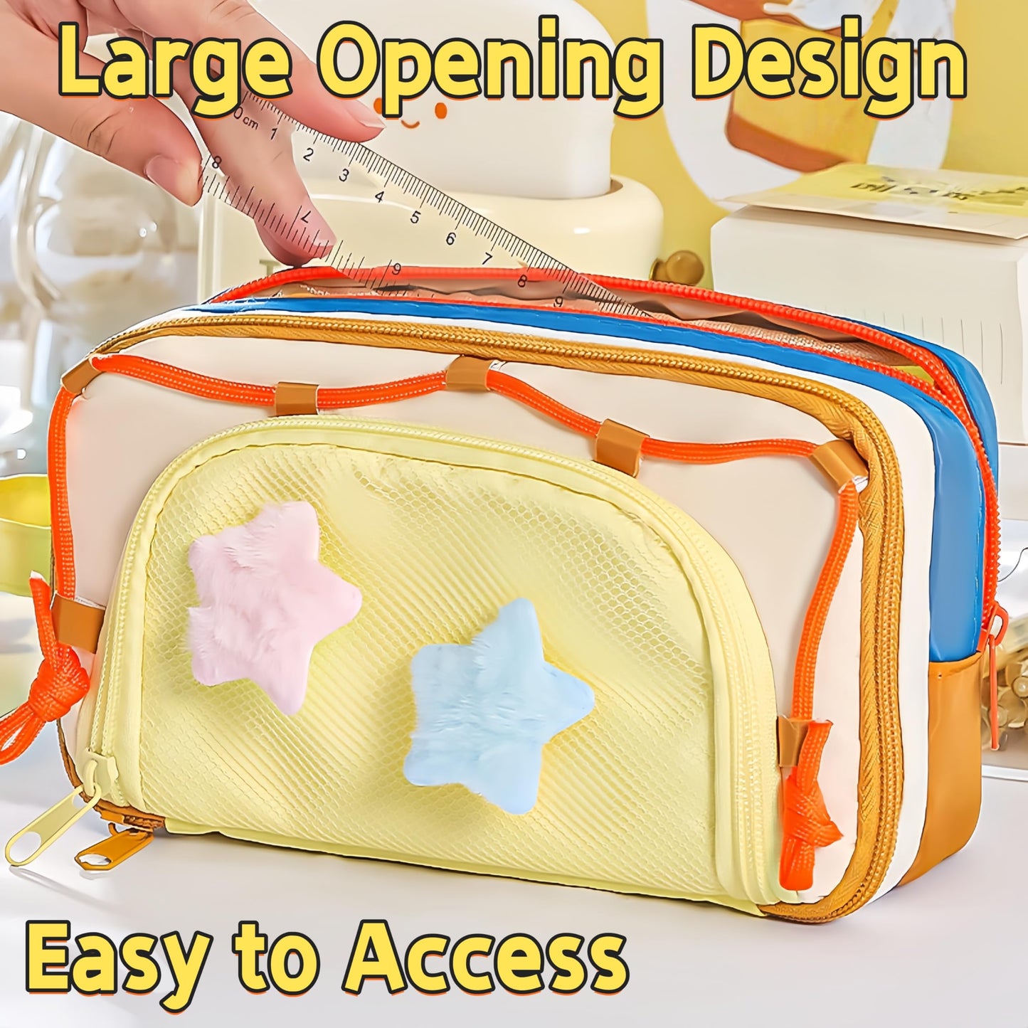 UIVXXUD Portable Multi-Layer Kawaii Star Pencil Case Organizer - Large Capacity Pencil Case with Compartments - Cute Pencil Pouch Functional Bag (Purple)