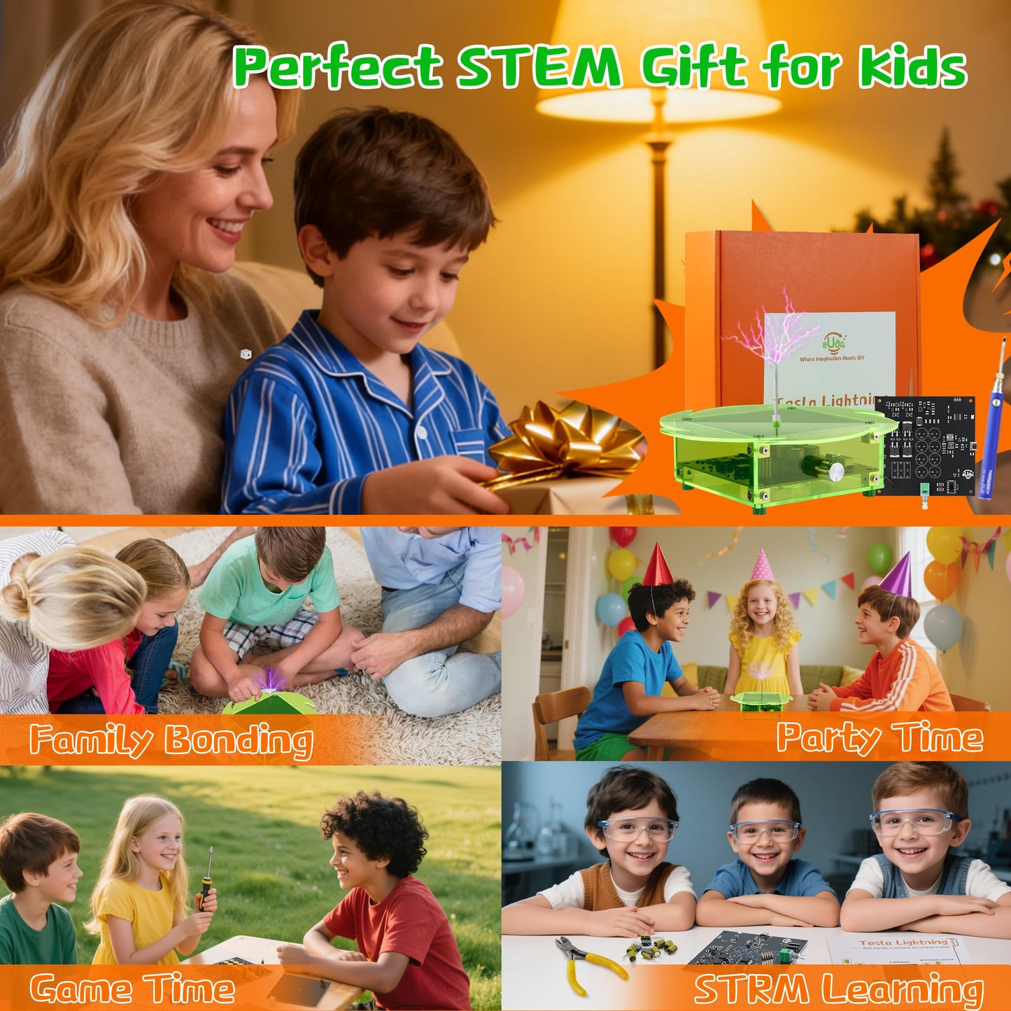 eUda+ STEM Tesla Lightning Kit for Kids&Adults Science Kits for Kids Age 12-14 Electronic Stem Kits for Kids Age 14-16 Toys for Teenage Boys 16-19 Build Your Tesla Coil Kit (Soldering Version, BFG)