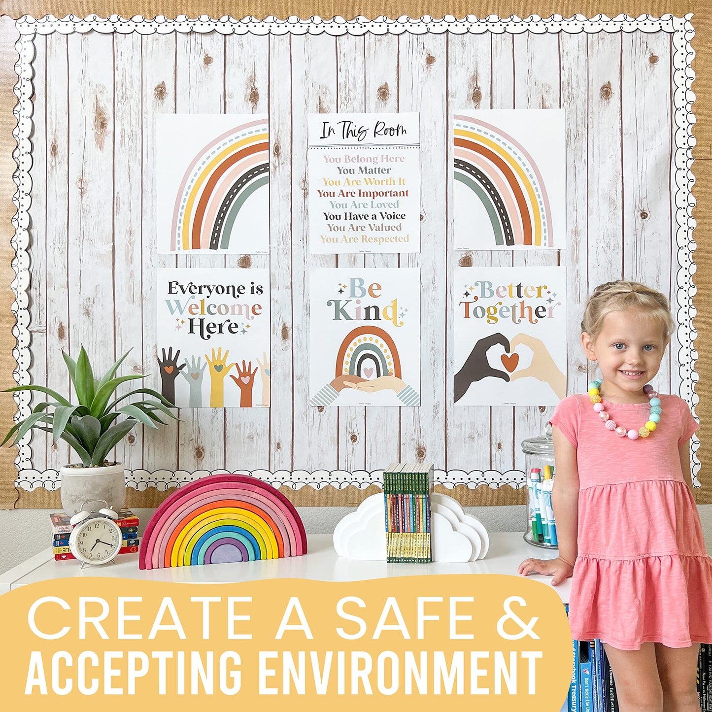 Hadley Designs Diversity Posters For Classroom Elementary –6 Inclusive Everyone Is Welcome Classroom Decor, Safe Space Sign Preschool Kindness Posters For Classrooms, Boho Multicultural Poster
