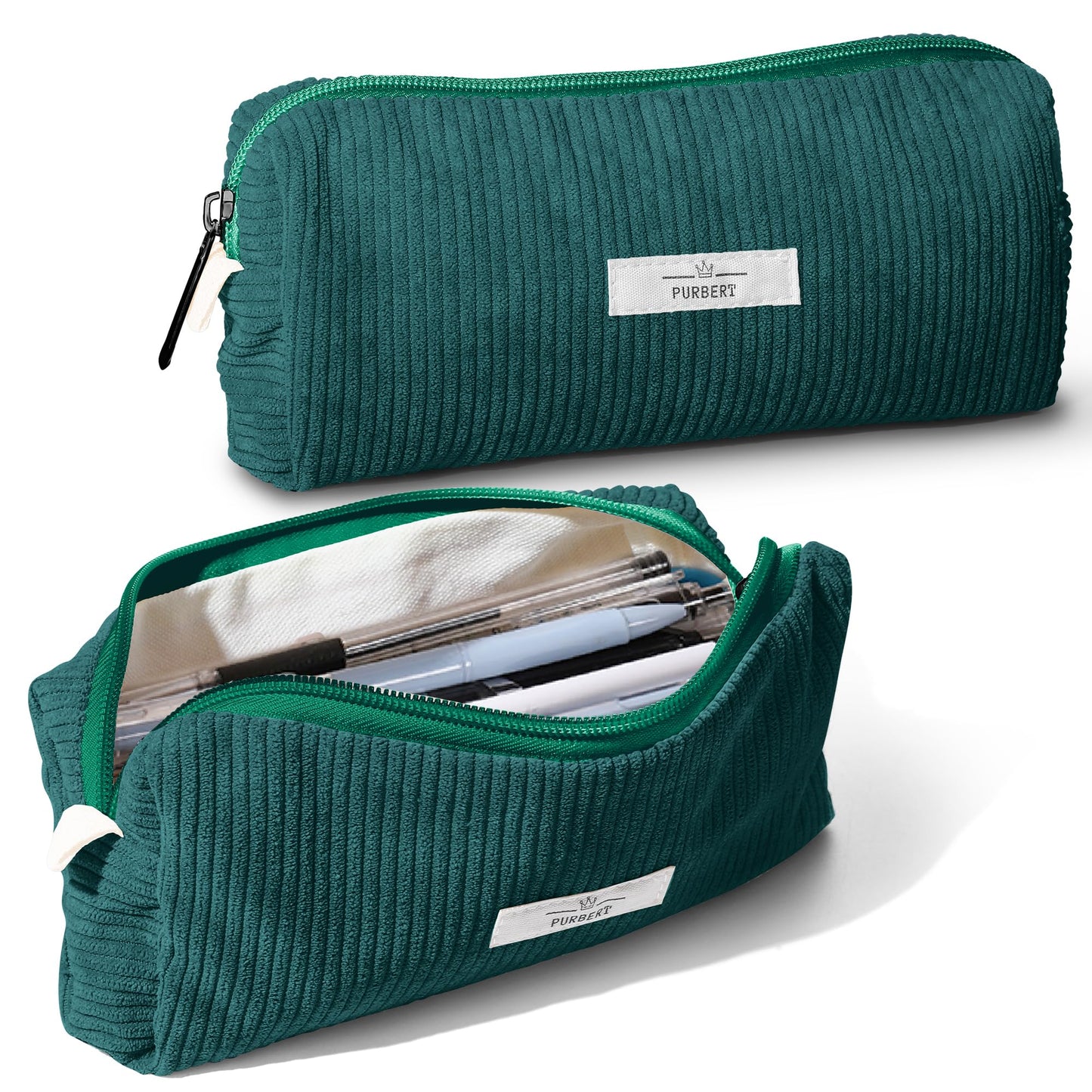 Purbert Pencil Bag Pen Case, Soft Corduroy Small Pencil Pouch Organizer with Zipper, Cute Pencil Case Pouch Stationery for Girls and Boys – Dark Green