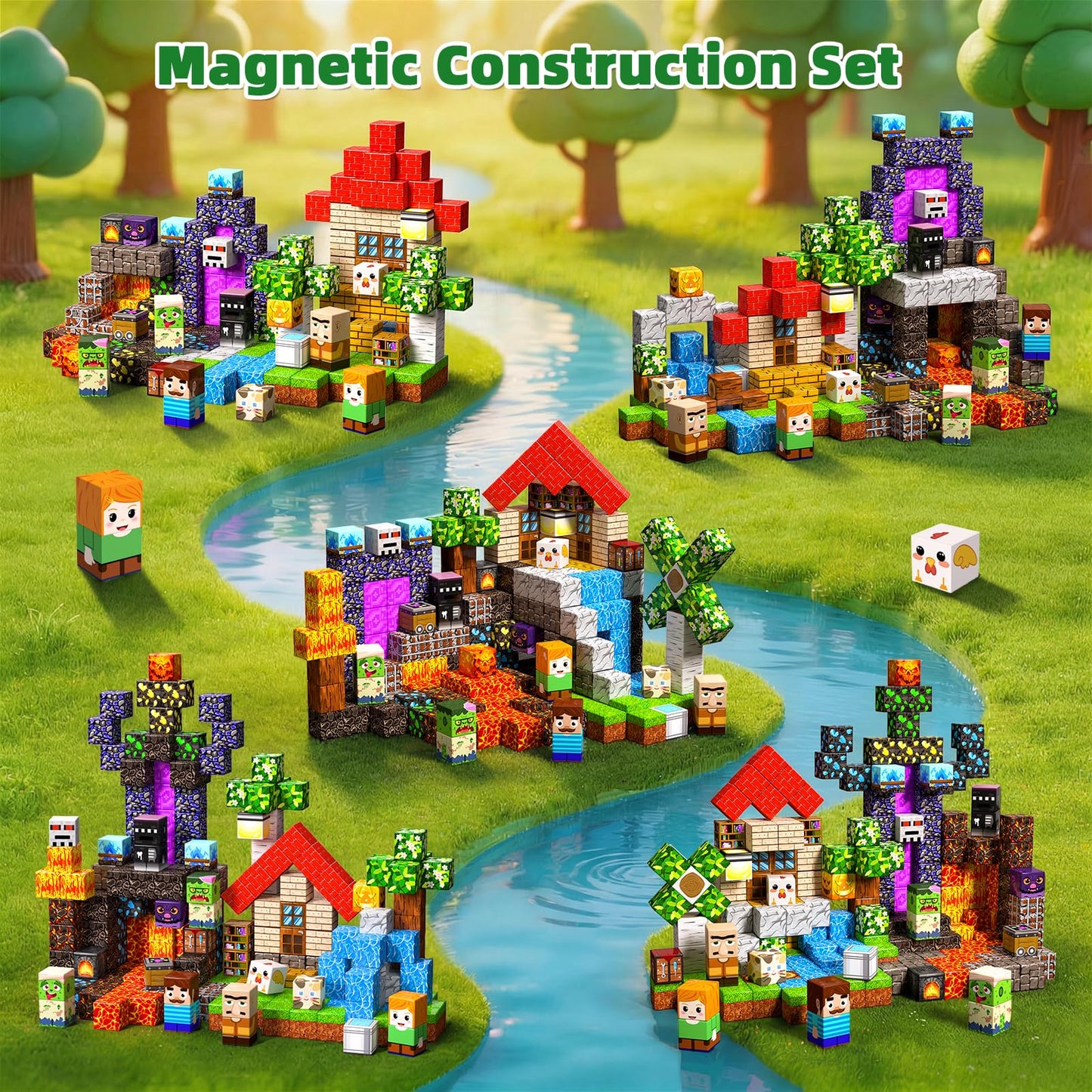 200PCS Magnetic Blocks, Magnetic Building Cube Set for Kids Ages 3+, Constructions STEM Stacking Tiles Toy Building Birthday Gifts for Boys Girls