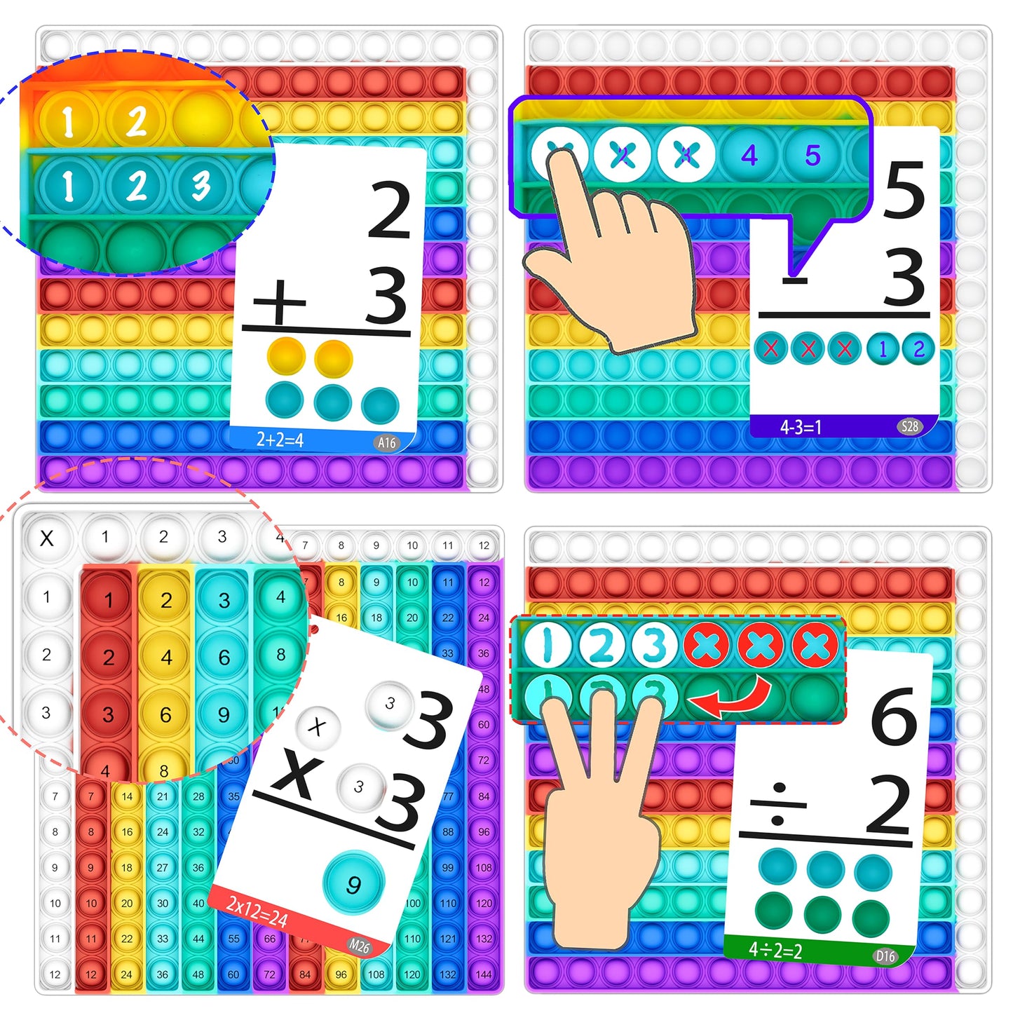 Math Games for Kids - Math Flash Cards - Interactive Practice Kit Pop It Practice with Addition, Subtraction, Multiplication & Division - Ideal for Learning and Skill Building - Ages 4-8