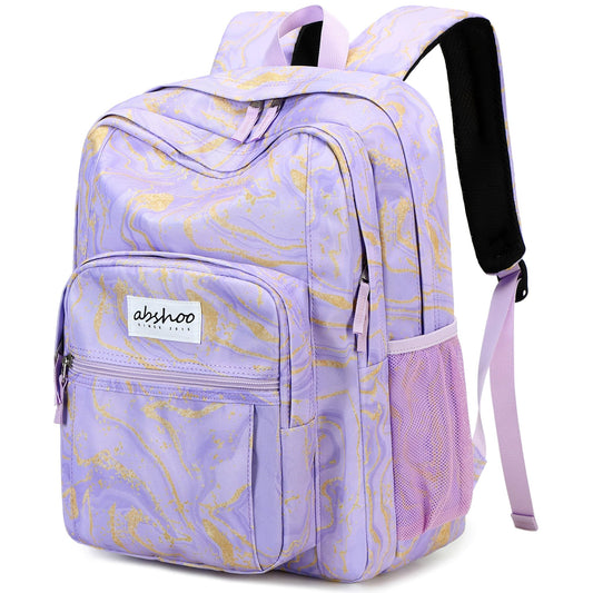 abshoo Classical Basic Marble Womens School Backpack For College Teen Girls Water Resistant Bookbag (Marble Purple)