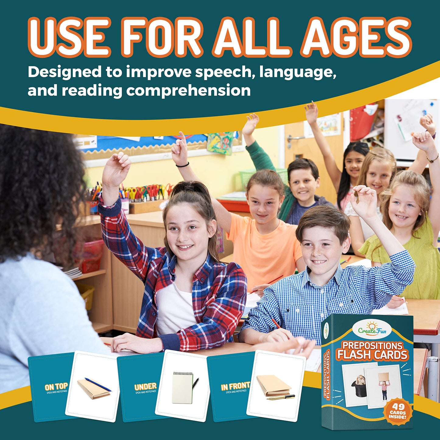 49 Preposition Vocabulary Builder Flash Cards Vol 1 Includes 7 Picture Card Prepositions with 5 Sequencing Learning Games for Kids, Parents, Teachers, ESL, Speech Therapy, Autism, ABA and Homeschool