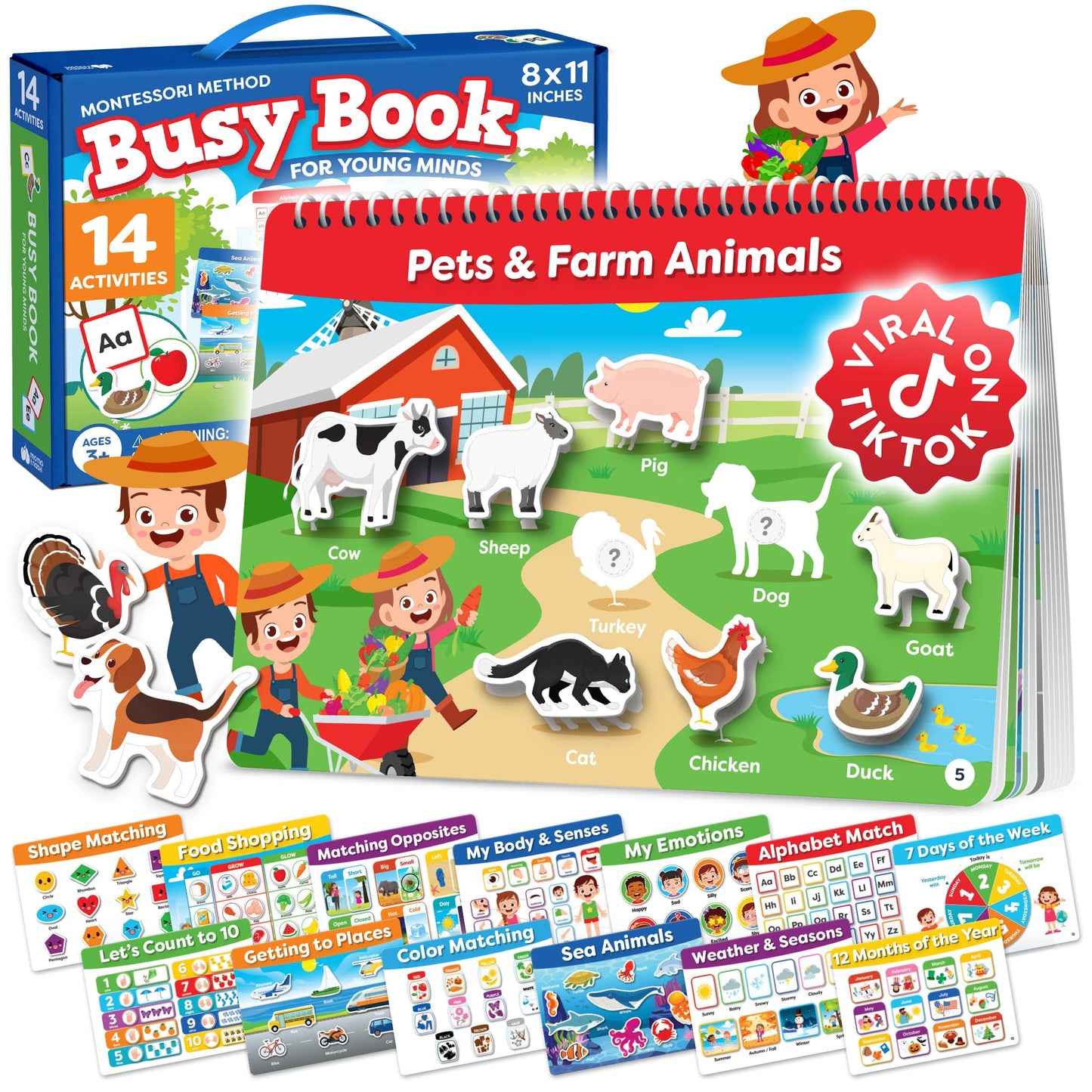Montessori Preschool Busy Book for Toddlers Ages 3 and Up - Preassembled - Preschool Learning Activities Montessori Educational Toys - Gifts for 3 Year Old Boys, Toddler Learning Toys Activities