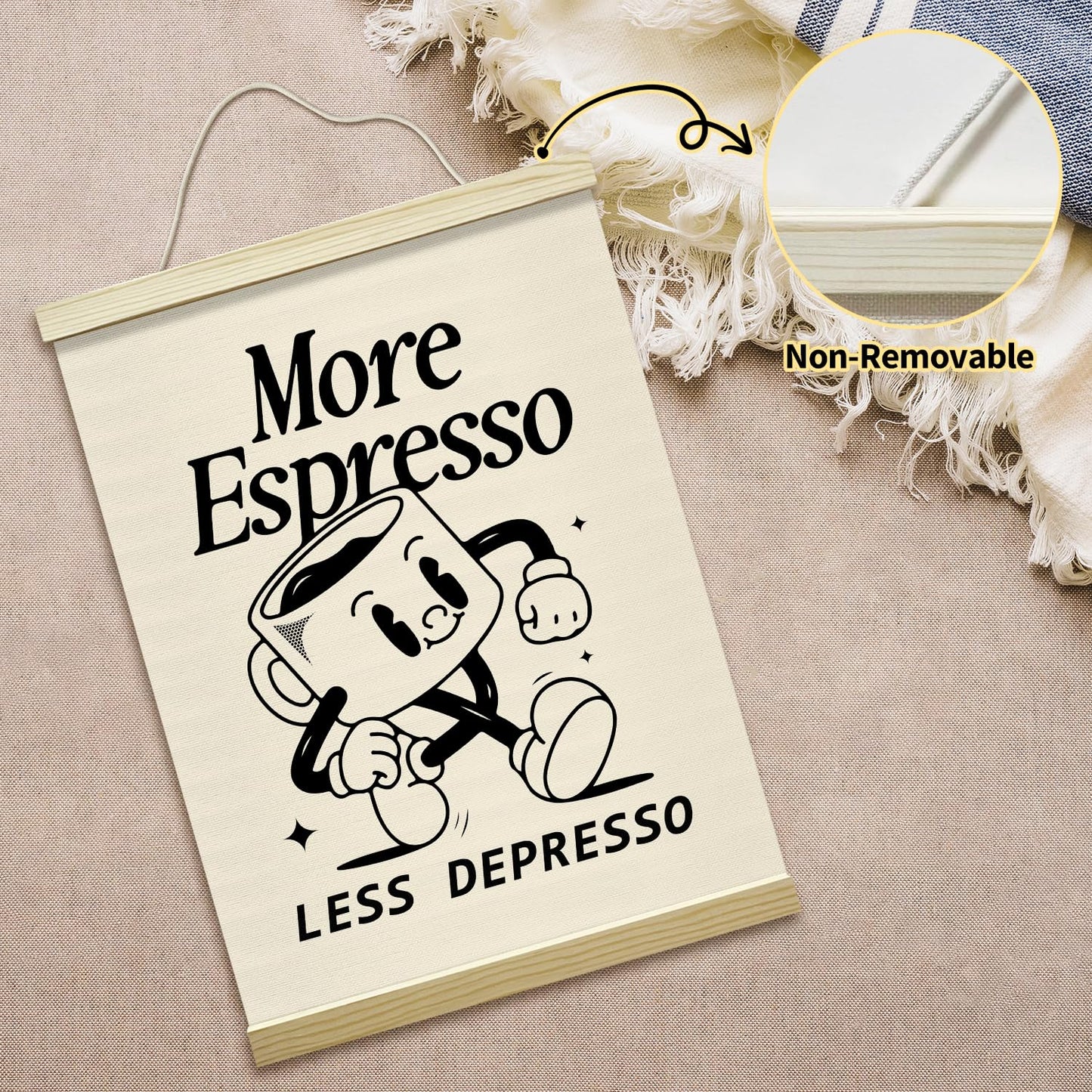 mermermu Retro Coffee Poster Hanger Frame, More Espresso Less Despresso Posters Canvas Wall Art for Cafe Office Kitchen Living Room Decor, 12x16 Inches -036