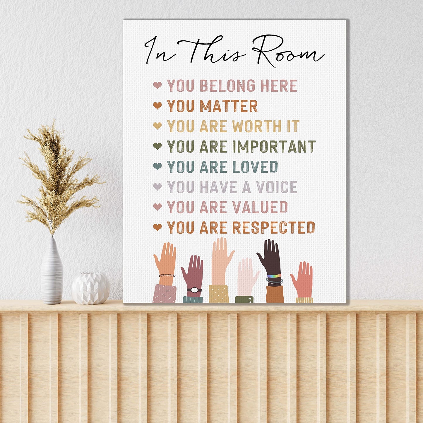 KEUSPI Classroom wall decor Nursery wall art therapist office decor In This Room You Belong Here Diversity Rainbow Wall Decor Canvas Wall Art For Home Counselor Office Classroom Nursery 11x14,Therapist Gift,Teen Girls Boys Kids Gift