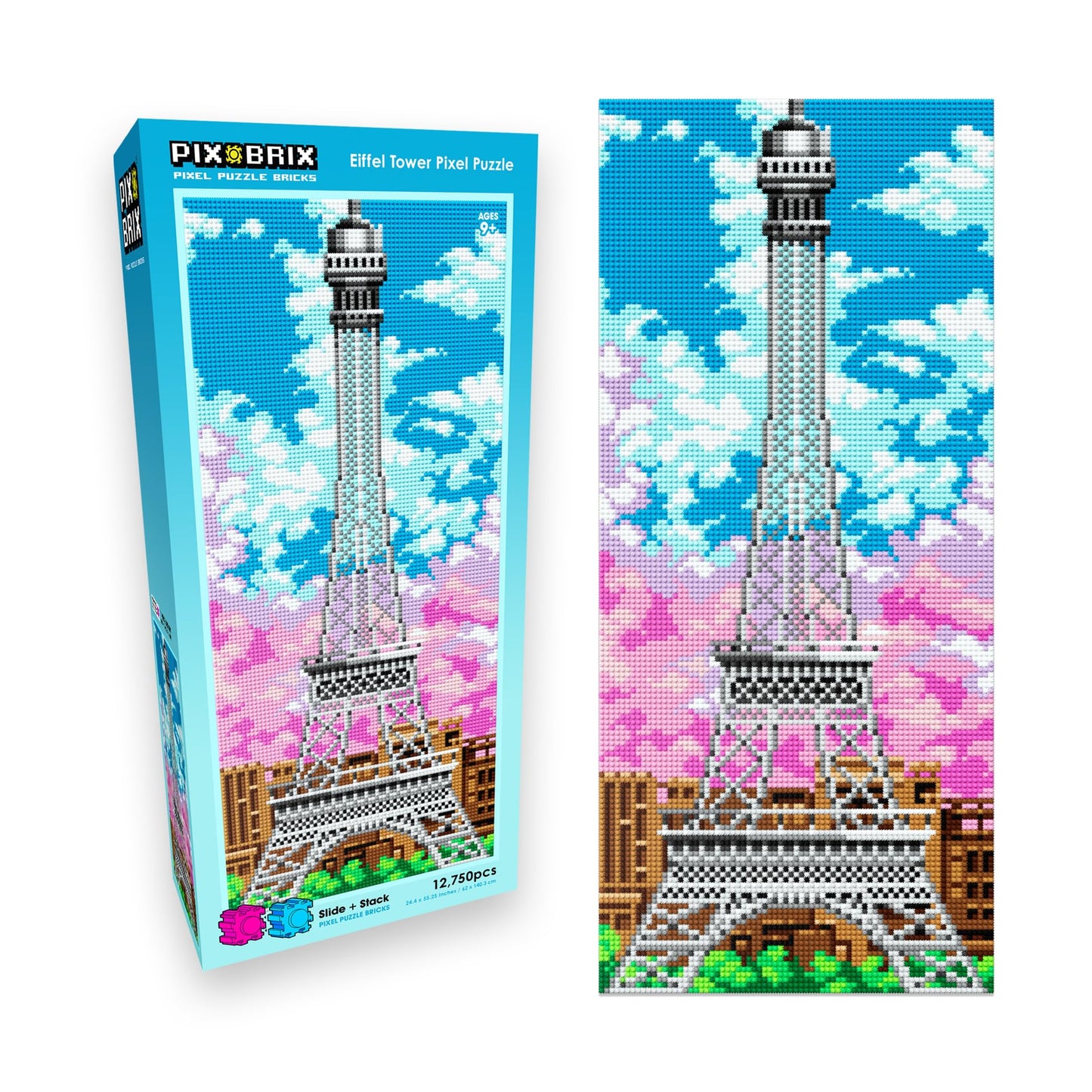 Pix Brix Pixel Art kit Puzzle Bricks - Eiffel Tower 12,750 Pieces - Patented Colorful Building Bricks, Create 2D and 3D Builds Without Water, Iron or Glue - Stem Toys for Adults and Kids
