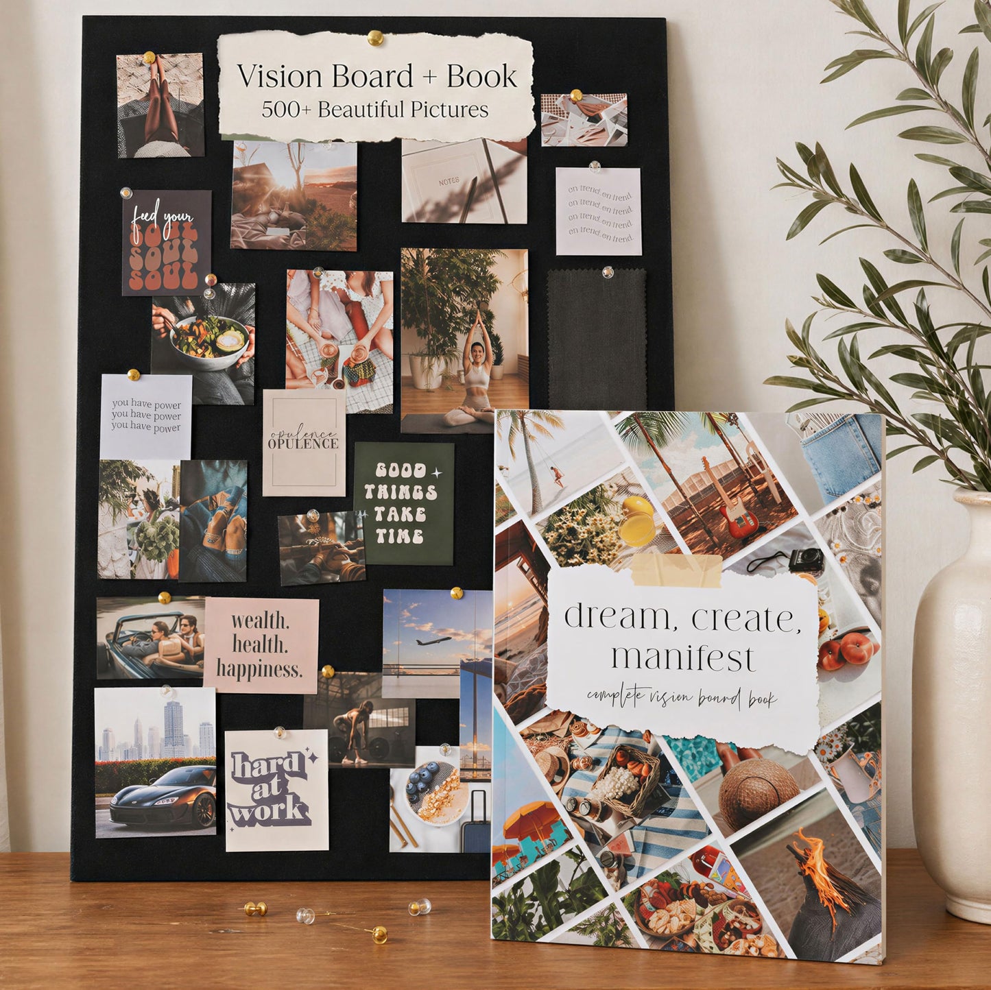 Inspirational Vision Board Kit – Complete Set with Vision Board Book & Felt Board, Motivational Pictures & Quotes to Map Your Goals & Dreams - The Perfect Supplies to Visualize Goal Setting & Success