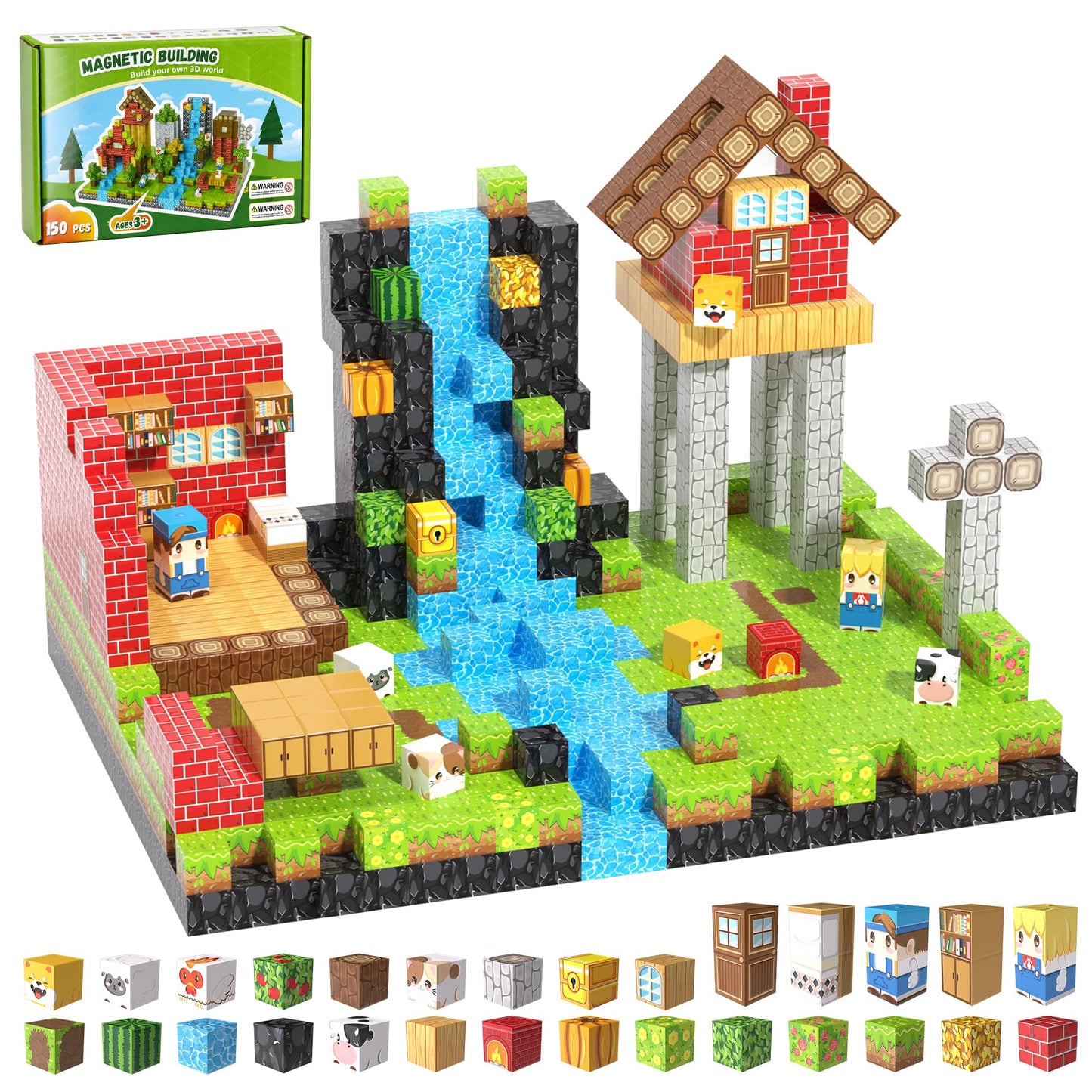 Fitrobust 150PCS Magnetic Blocks, Magnetic Building Blocks, 0.63in Magnetic Building, STEM Game Stacking Toys for Kids, Birthday Gifts for Boys and Girls Age 3+ Years Old