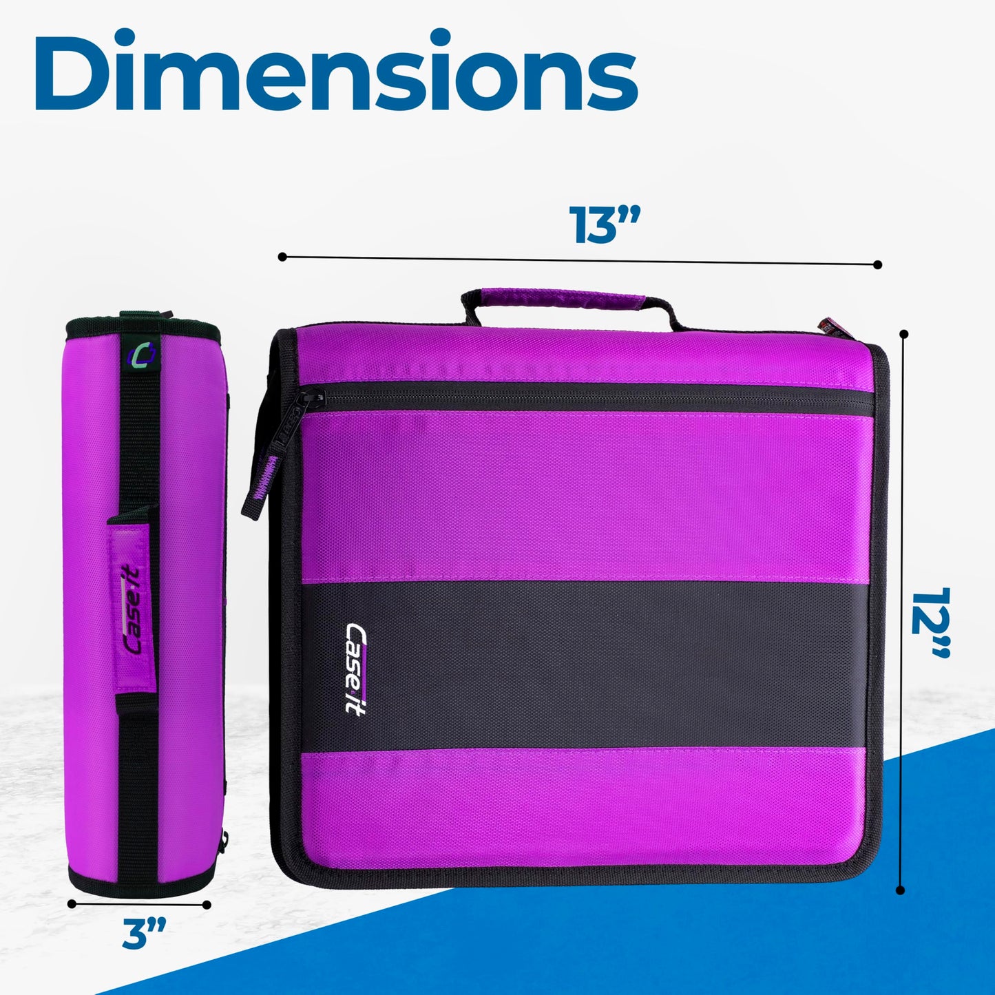 Case-it Classic Zipper Binder | 2-Inch O-Rings, 350 Sheet Capacity, Multiple Storage Pockets & Shoulder Strap | School & Office Organizer | D-251 Deep Purple