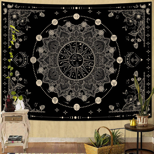 Lunerfex Sun and Moon Mandala Tapestry Boho Tapestry for Bedroom Black and White Tapestries Wall Hanging Living Room Wall Art and Home Decor 70x90