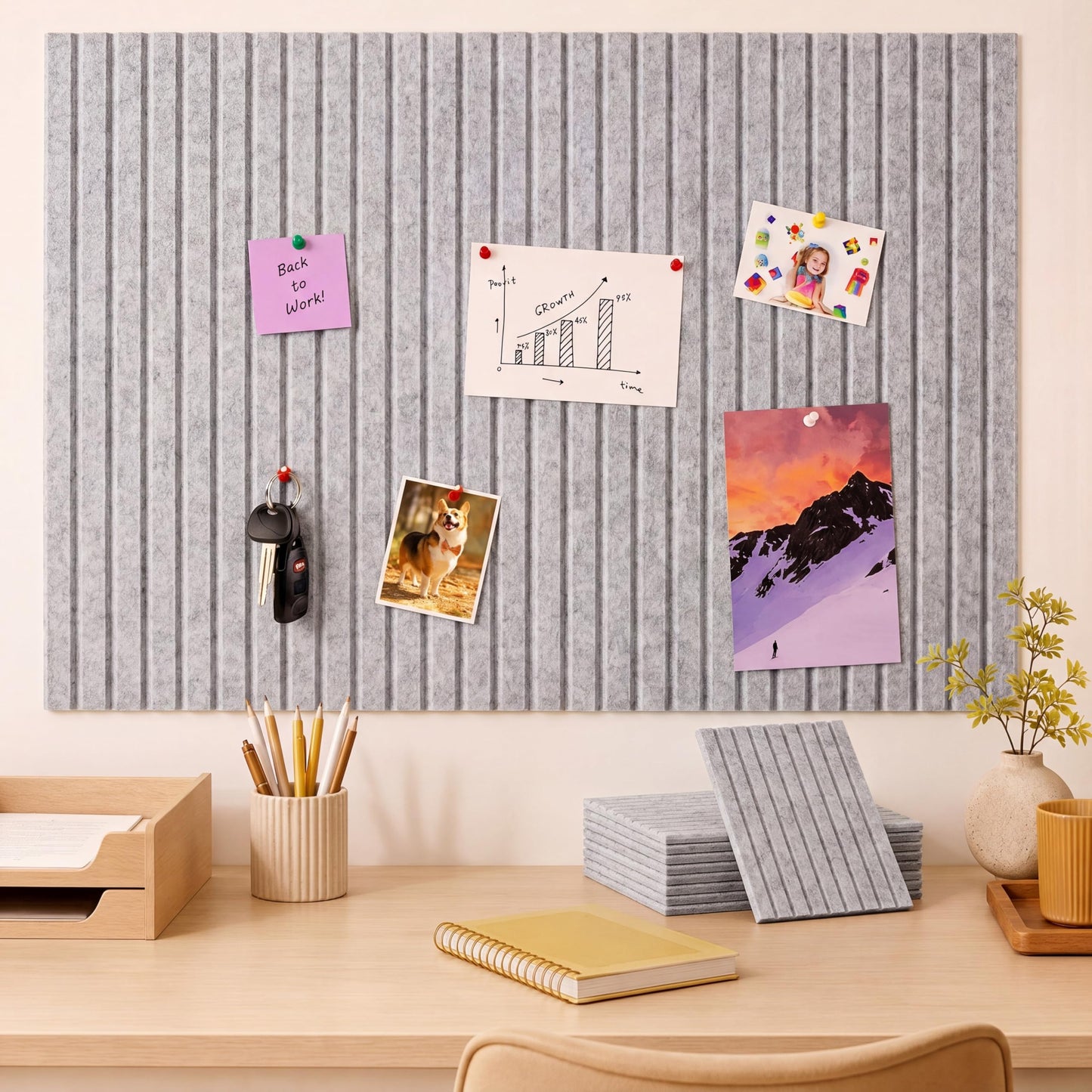 Honoson 12 Pack 48"x 36" Large Cork Board Alternative Felt Bulletin Board Wall Tiles with Safe Square Adhesive Roll Cork Tiles for Walls Home Office Classroom Back to School Pin Panels(Marble Gray)