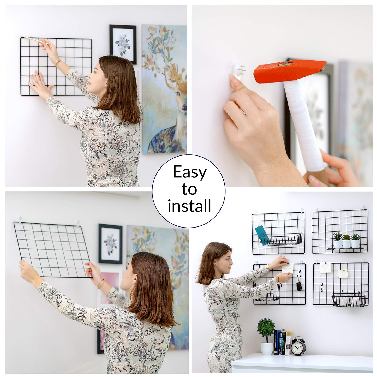 ODOXIA 2 Pack Wire Wall Grid Panel | Photos & Pictures Display Grid Wall Panels | Black, Magnetic & Metal Grid | Photo Grid Wire Board | Hanging Home, Office & Kitchen Decor