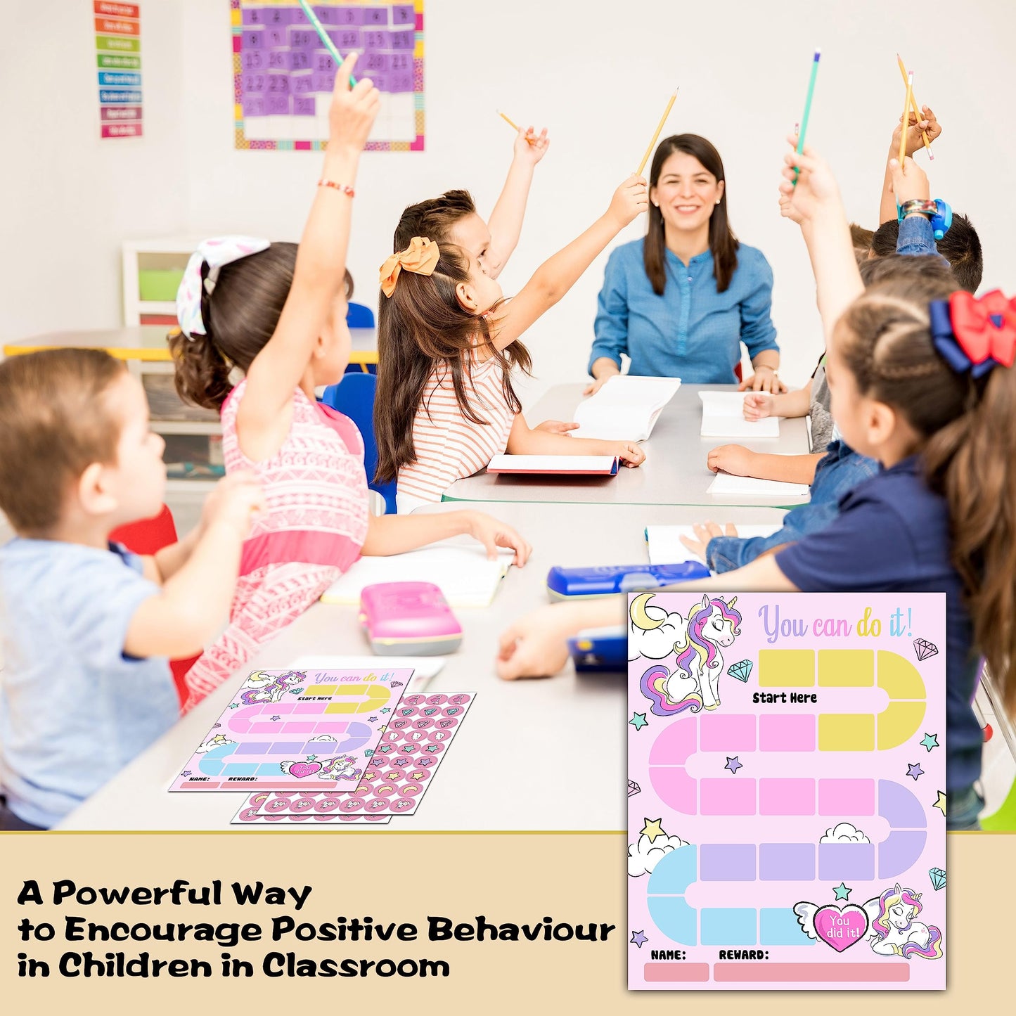 10 Unicorn Reward Chart with 216 Round Stickers, Incentive Behavior Chart for Kids at Home Classroom, Kids Routine Daily Chore Sticker Chart-A21