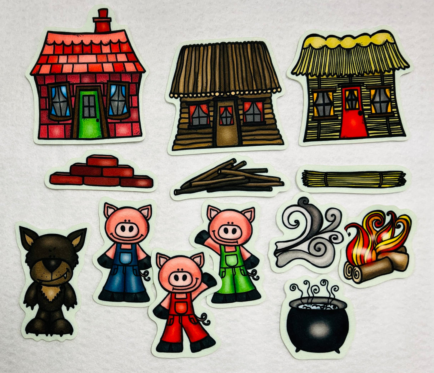 Small Three Little Pigs Story Set Flannel Felt Board Figures 13 Pieces PRECUT Plus Activity Pages Preschool Toddlers (Small)