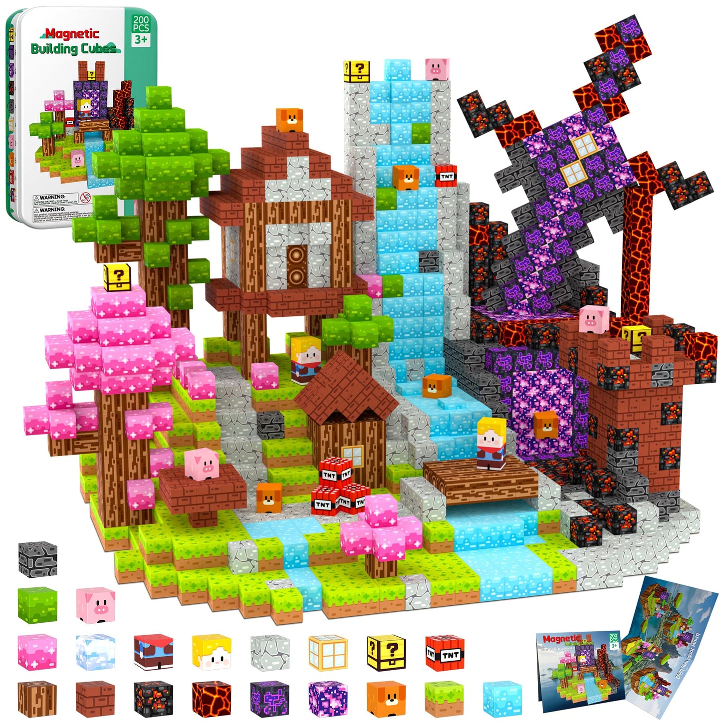 Petenjoy 200PCS Magnetic Blocks - Magnetic Building Blocks, Magnet Blocks Cubes, STEM Learning Sensory Magnet Toy for Kids Ages 3 4 5 6 7 8 9 10 11, Birthday Gifts for Boys and Girls