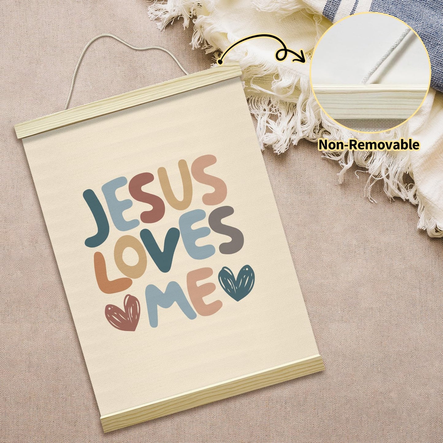 Jesus Loves Me Poster Hanger Frame, Inspirational Bible Verses Posters Canvas Wall Art for Nursery Playroom Home Bedroom Decor, 12x16 Inches -016